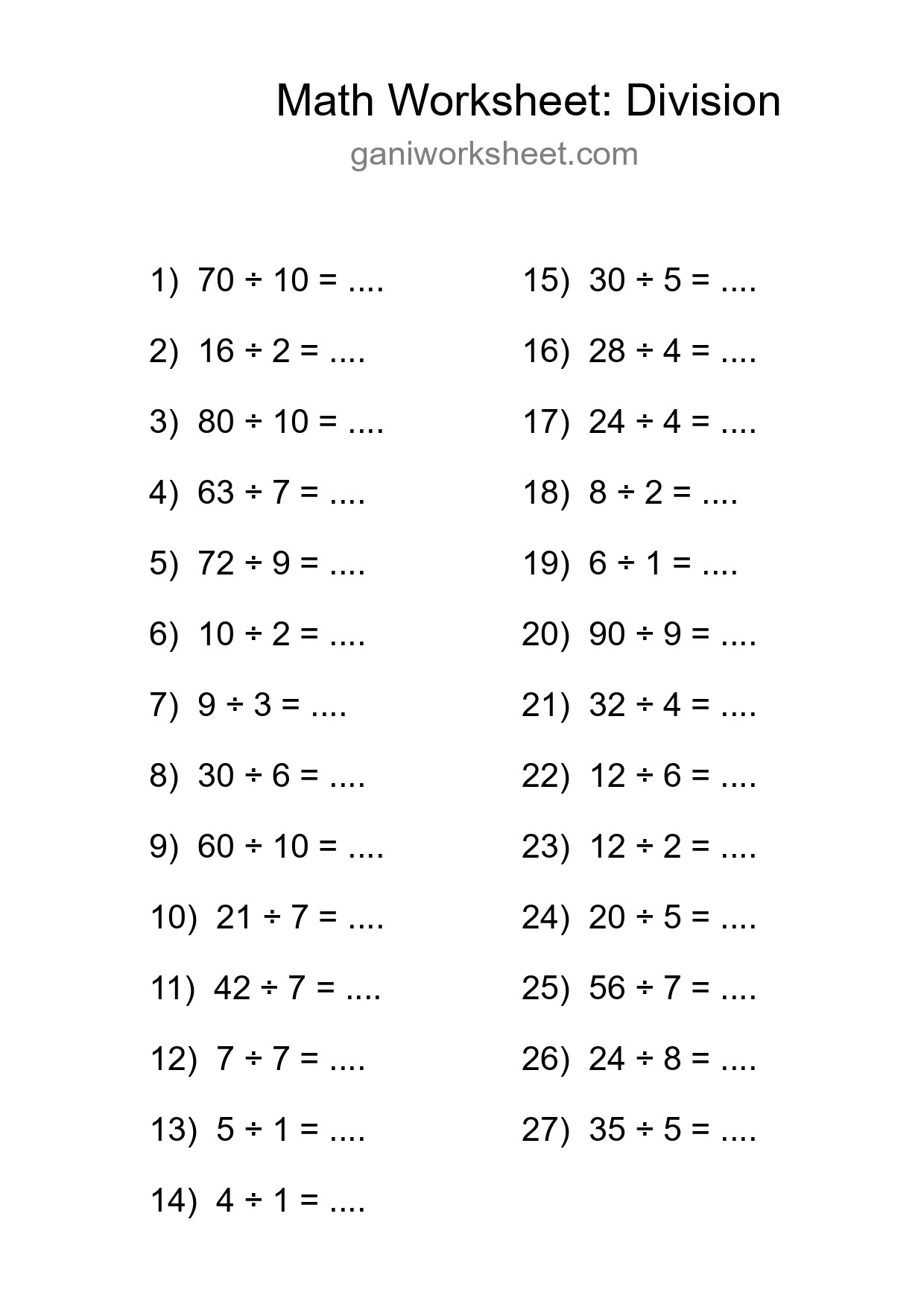 Free 27 Division Math Worksheet For Grade 1 - Part 1064