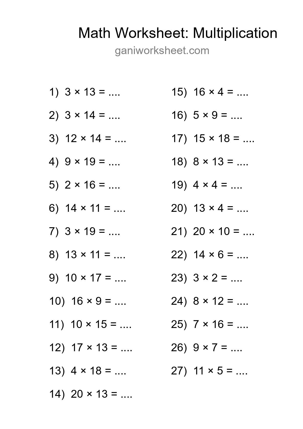 Free 27 Multiplication Math Worksheet For Grade 2 - Part 1207