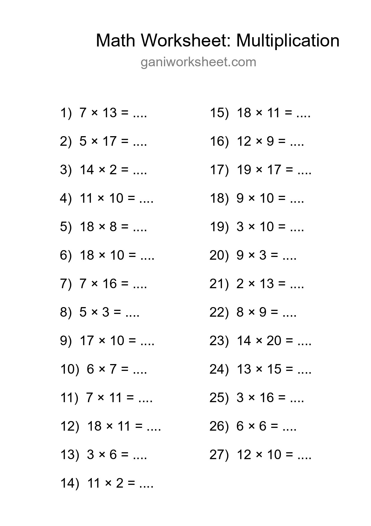 Free 27 Multiplication Math Worksheet For Grade 2 - Part 907