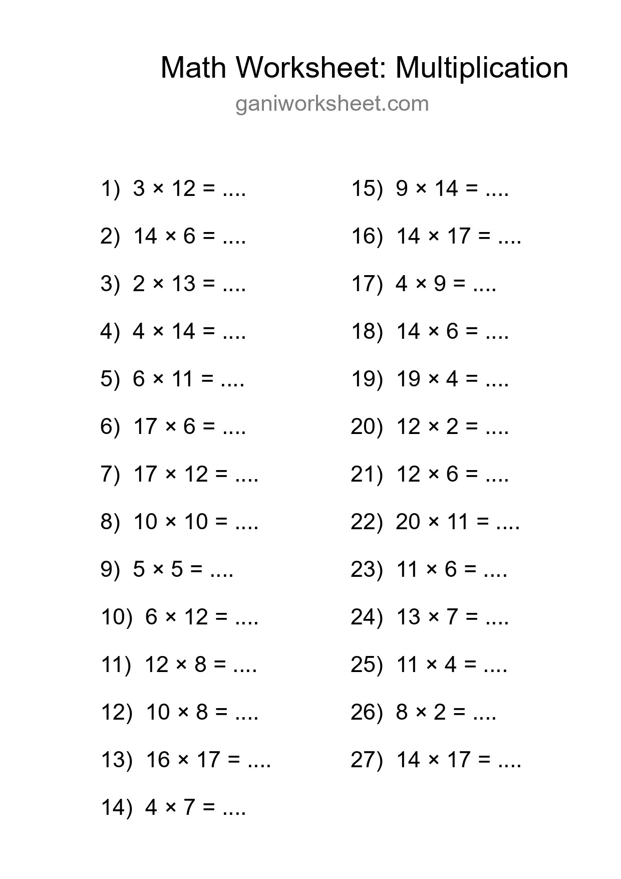 Free 27 Multiplication Math Worksheet For Grade 2 With Answers - Part 1717