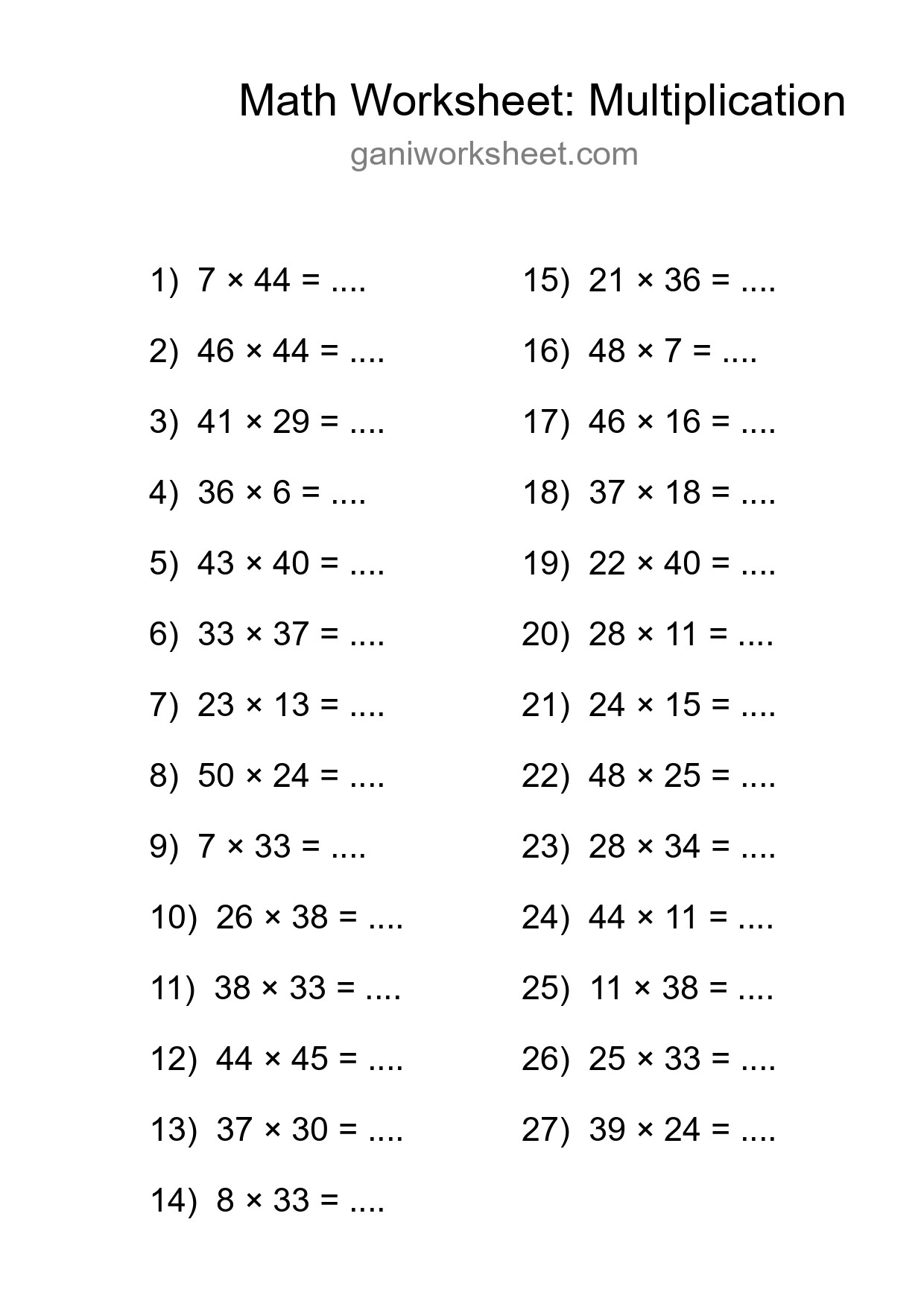 Free 27 Multiplication Math Worksheet For Grade 2 With Answers - Part 1787