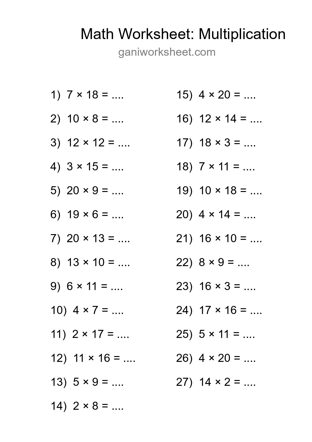 Free 27 Multiplication Math Worksheet For Grade 2 With Answers - Part 1937