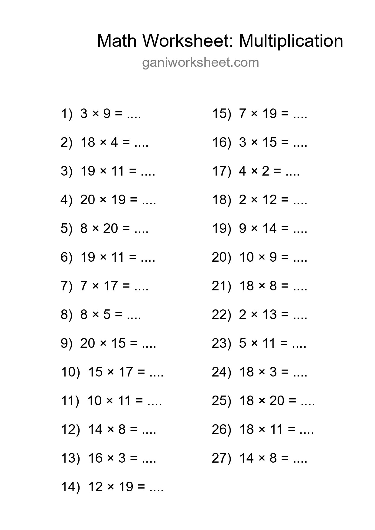 Free 27 Multiplication Math Worksheet For Grade 2 With Answers - Part 947