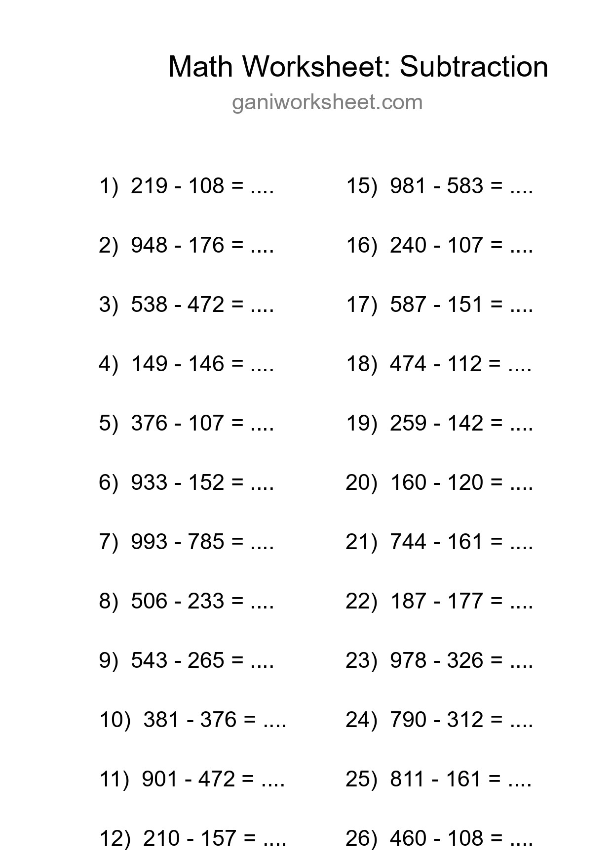 Free 27 Subtraction Math Worksheet For Grade 5 - Part 718