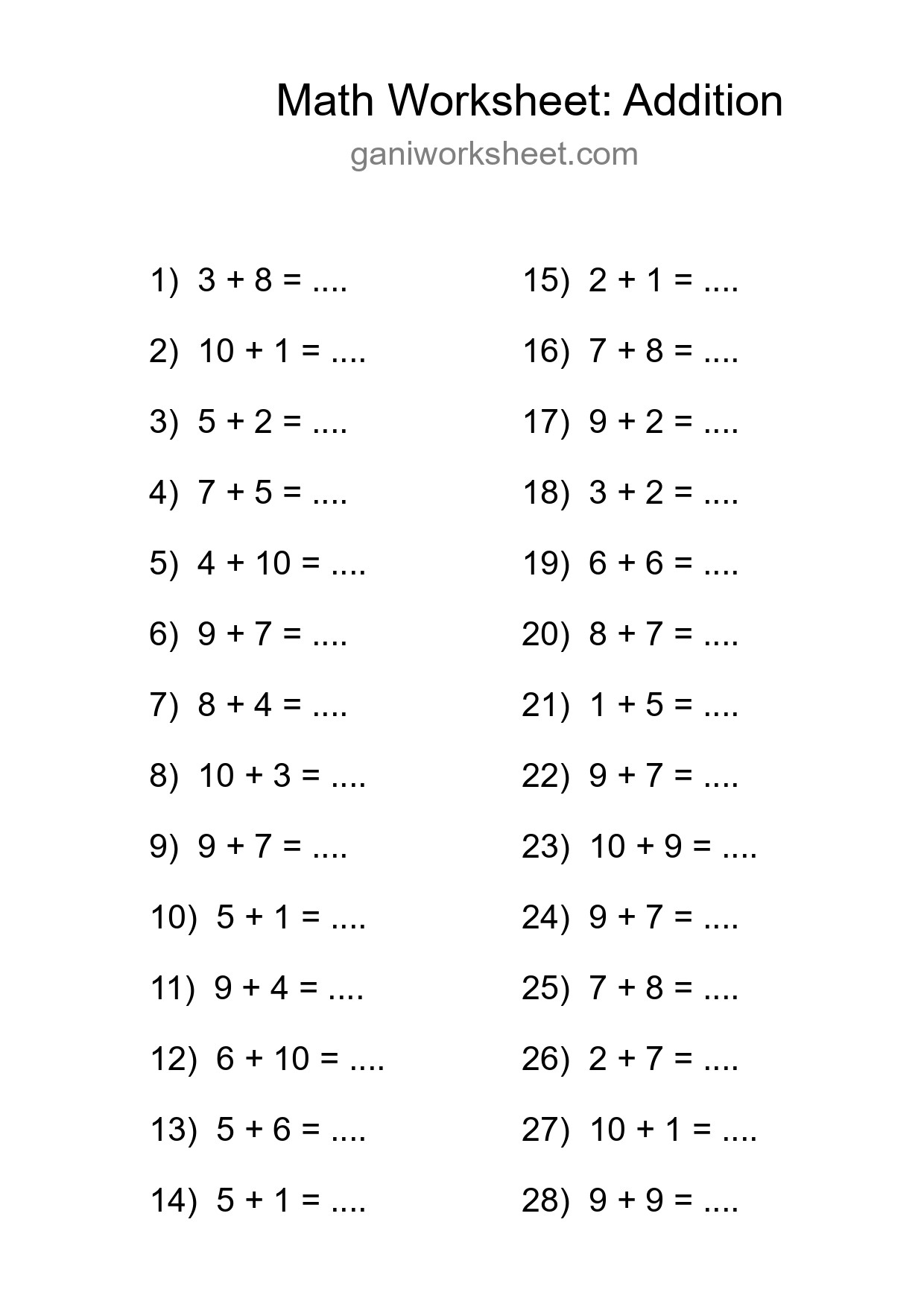 Free 28 Addition Math Worksheet For Grade 1 - Part 351