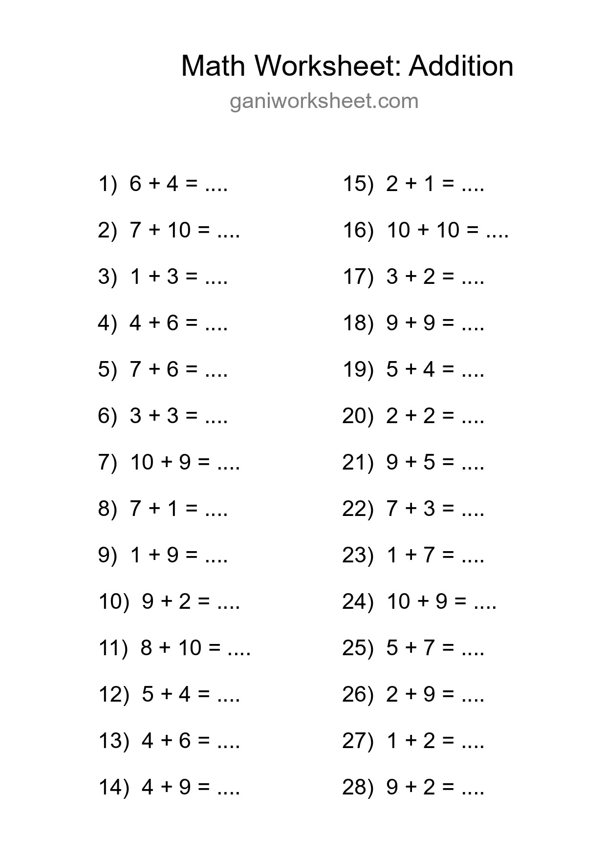 Free 28 Addition Math Worksheet For Grade 1 - Part 441