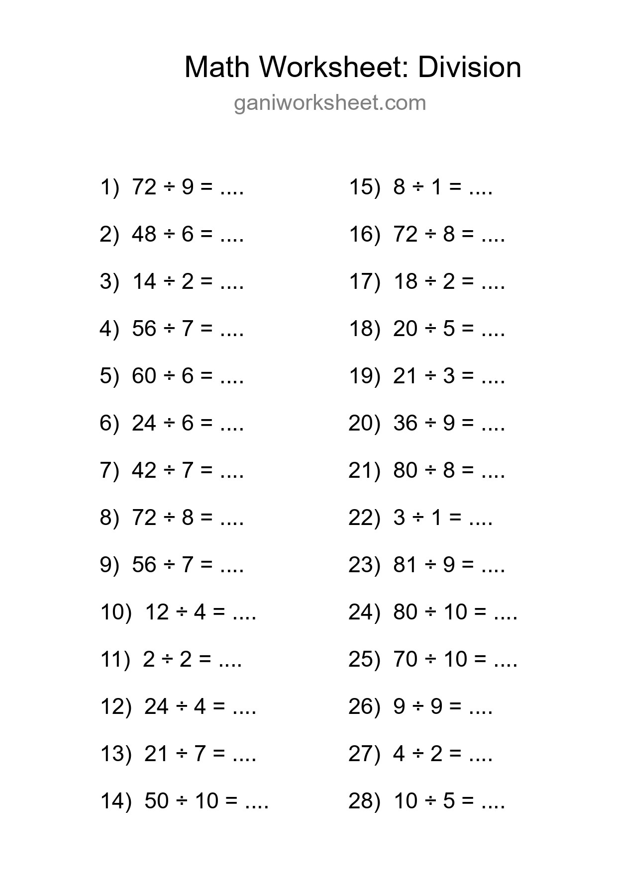 Free 28 Division Math Worksheet For Grade 1 - Part 14