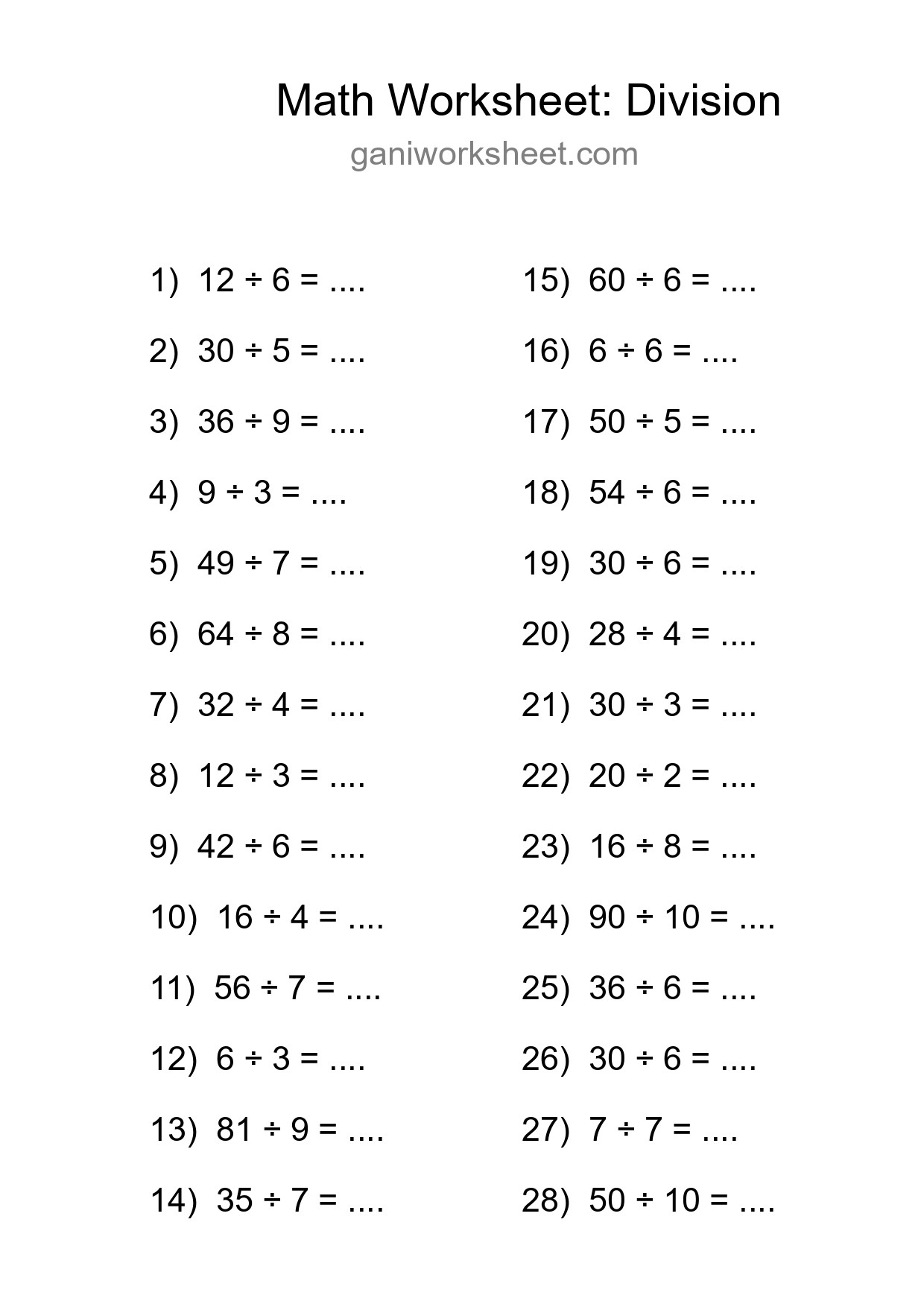 Free 28 Division Math Worksheet For Grade 1 - Part 964