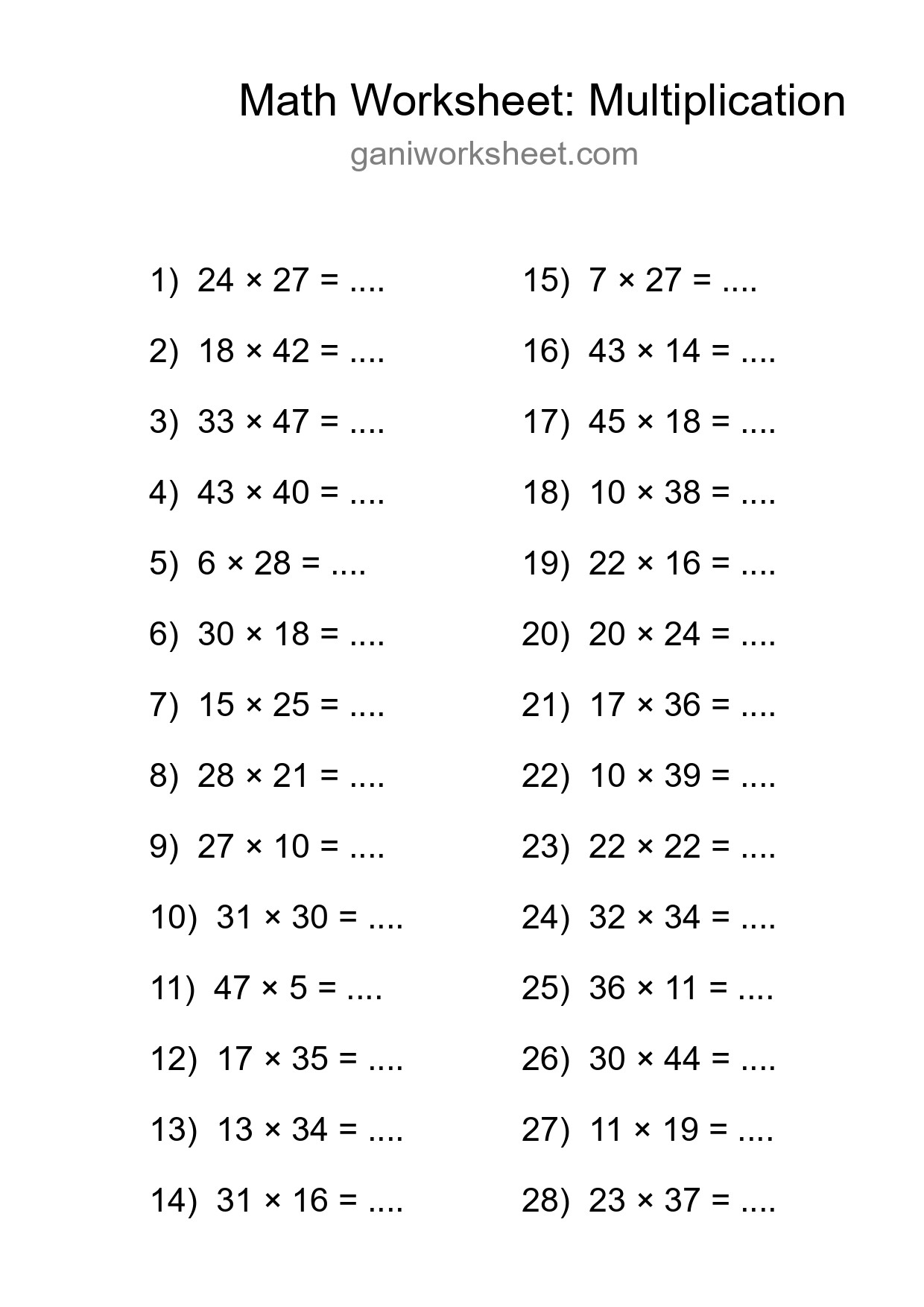 Free 28 Multiplication Math Worksheet For Grade 2 With Answers - Part 877