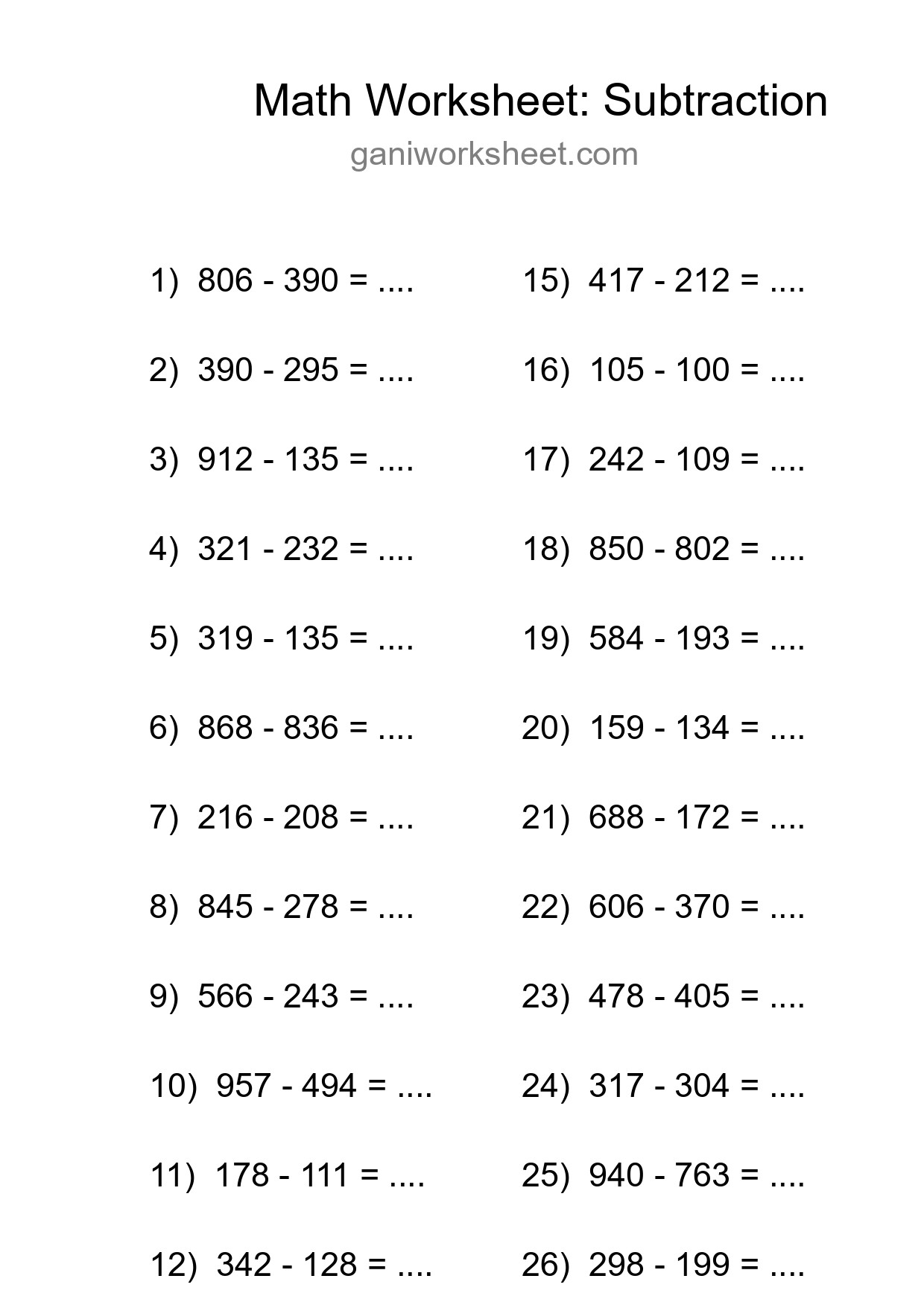 Free 28 Subtraction Math Worksheet For Grade 5 - Part 1538