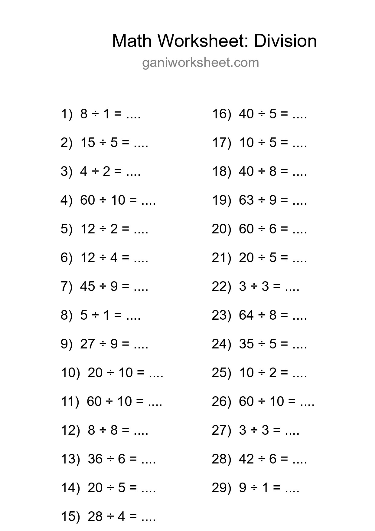 Free 29 Division Math Worksheet For Grade 1 - Part 544
