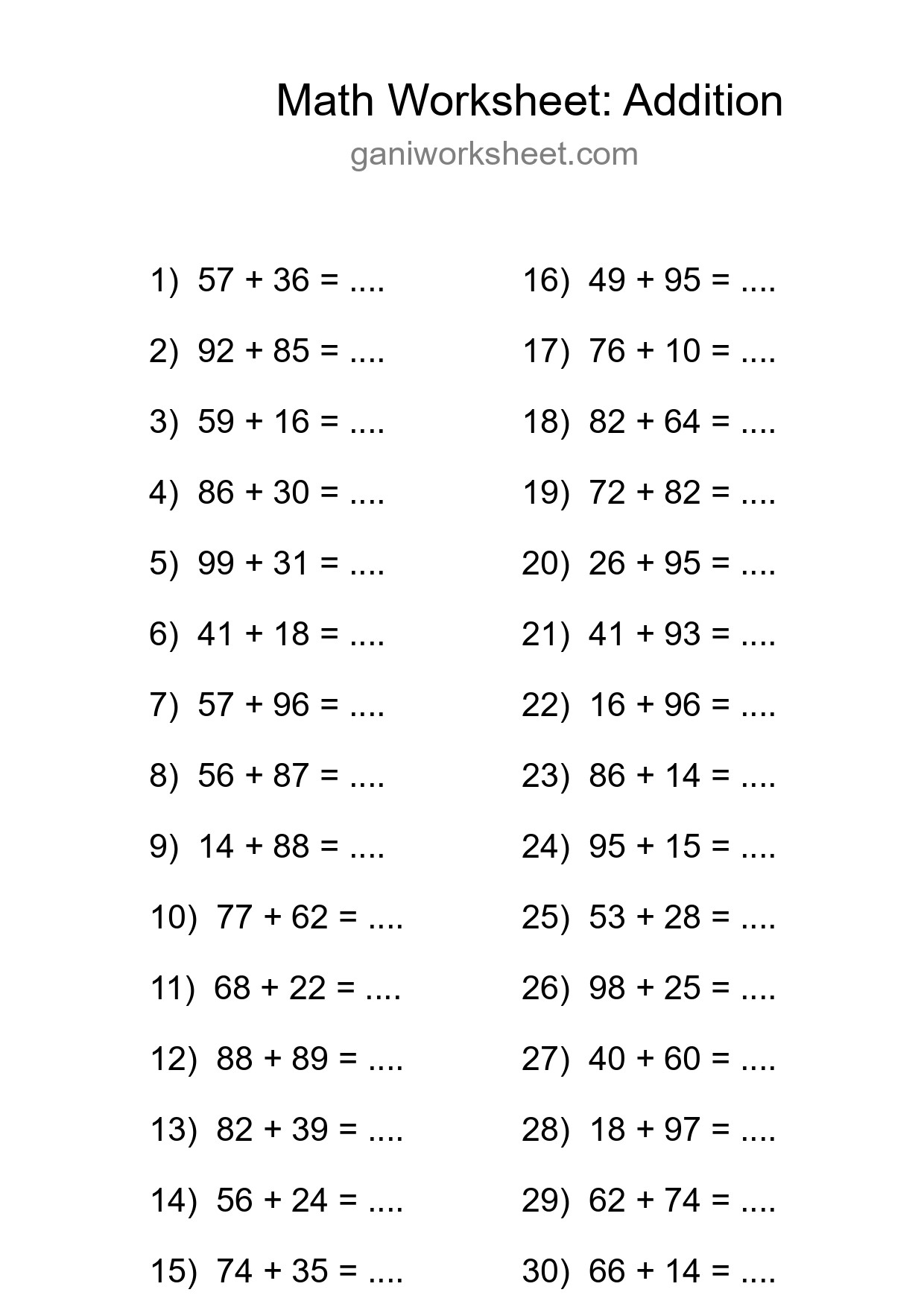 Free 30 Addition Math Worksheet For Grade 3 With Answers - Part 1841