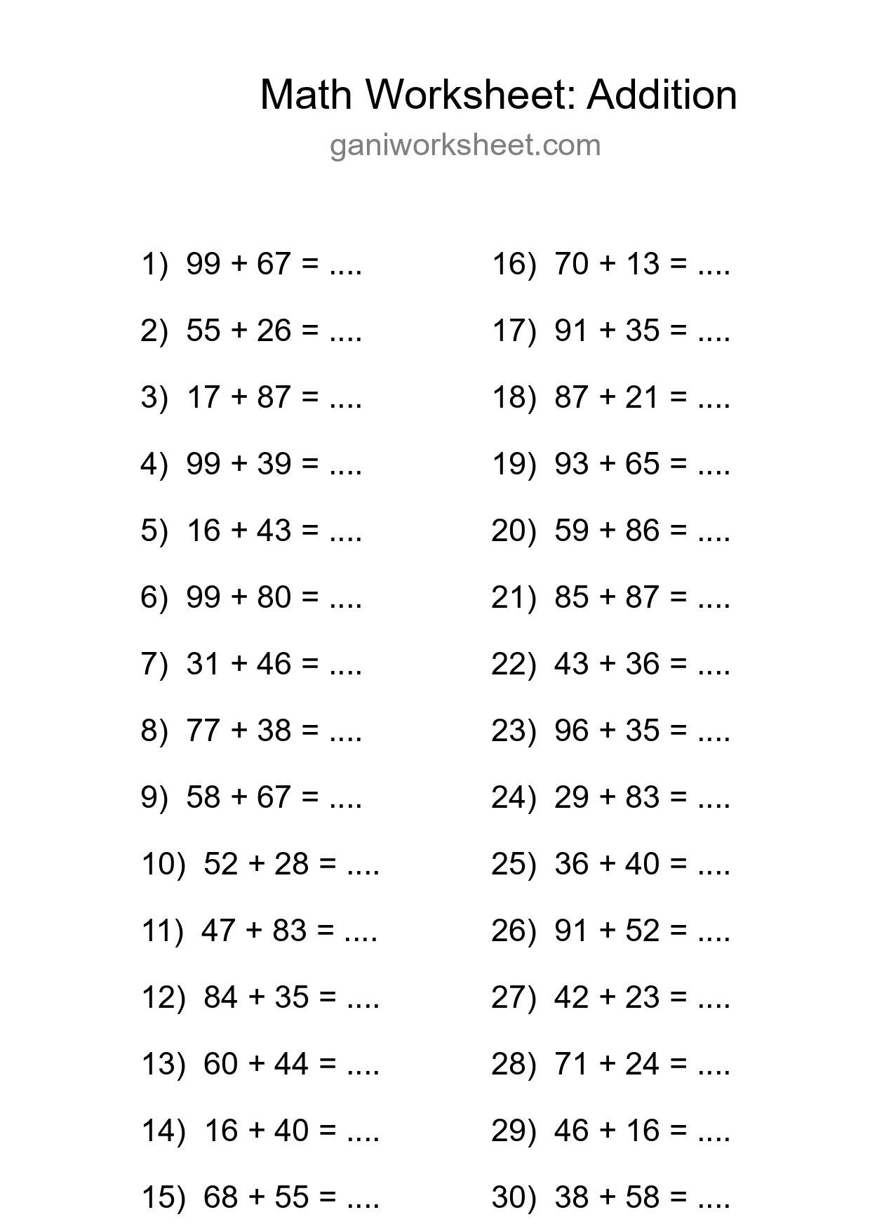 Free 30 Addition Math Worksheet For Grade 3 With Answers - Part 921