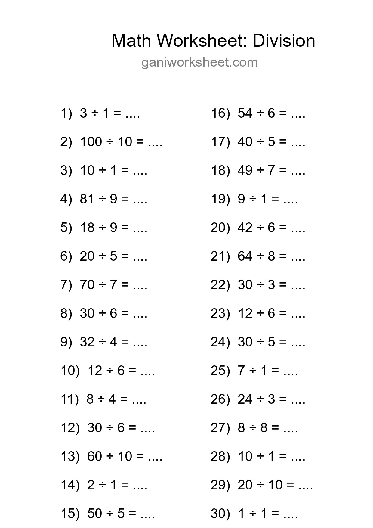Free 30 Division Math Worksheet For Grade 1 - Part 1474