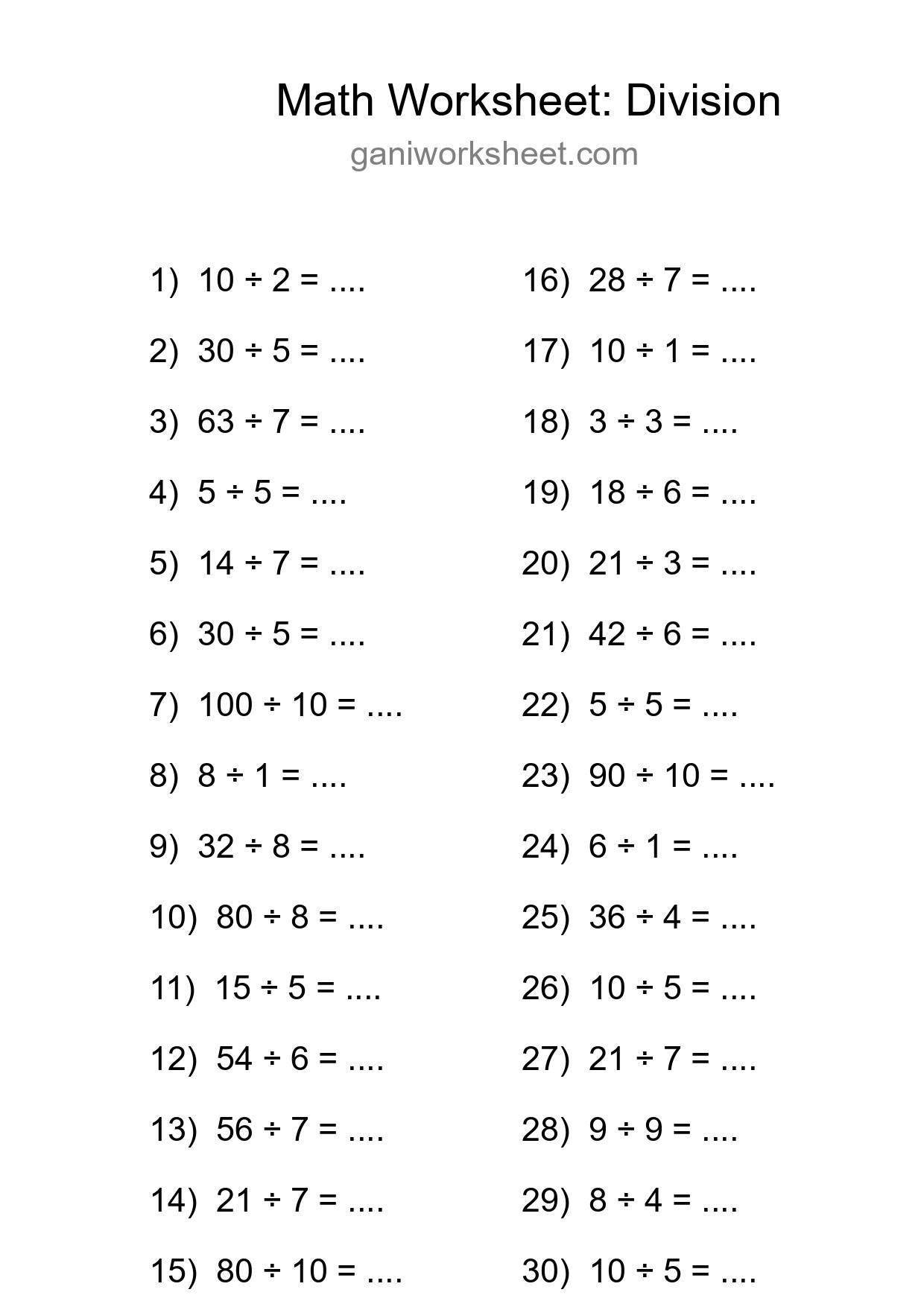 Free 30 Division Math Worksheet For Grade 1 - Part 564