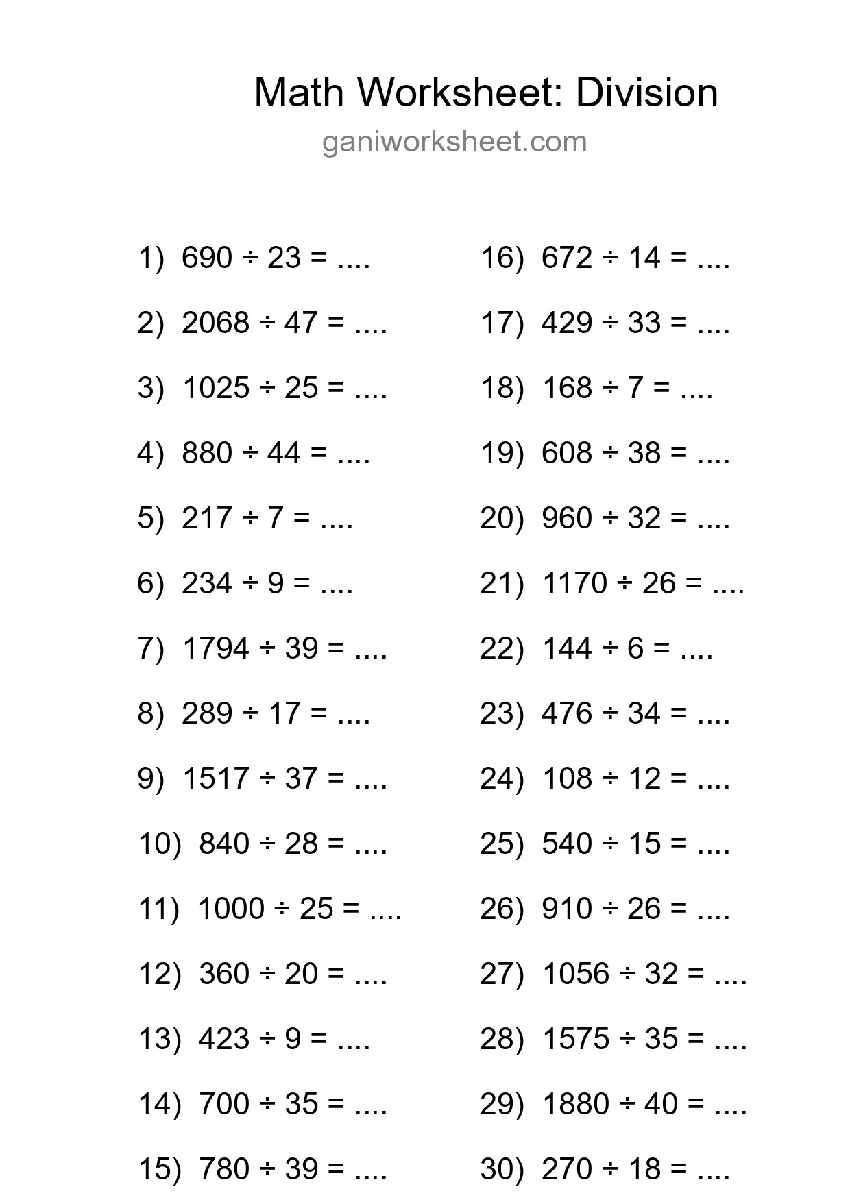 Free 30 Division Math Worksheet For Grade 2 With Answers - Part 1154