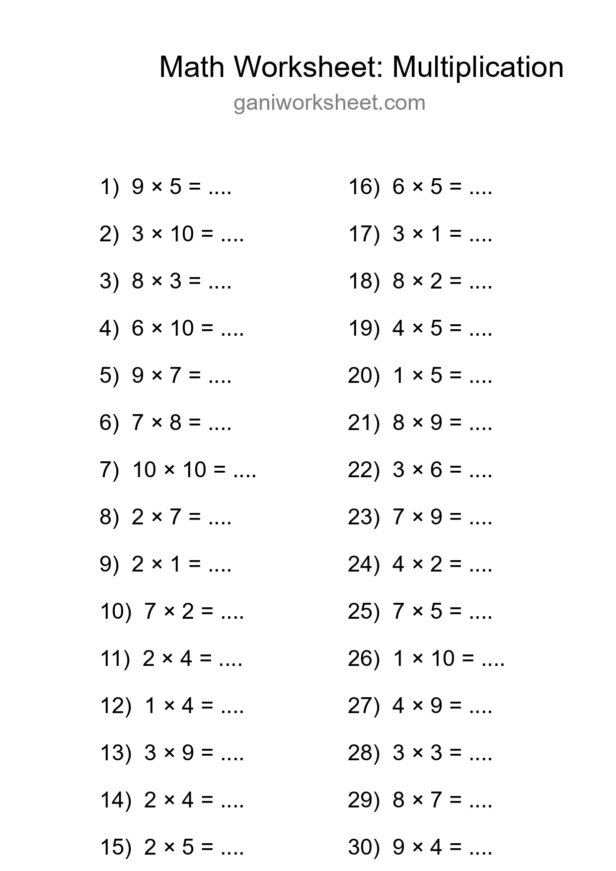 Free 30 Multiplication Math Worksheet For Grade 1 - Part 1707