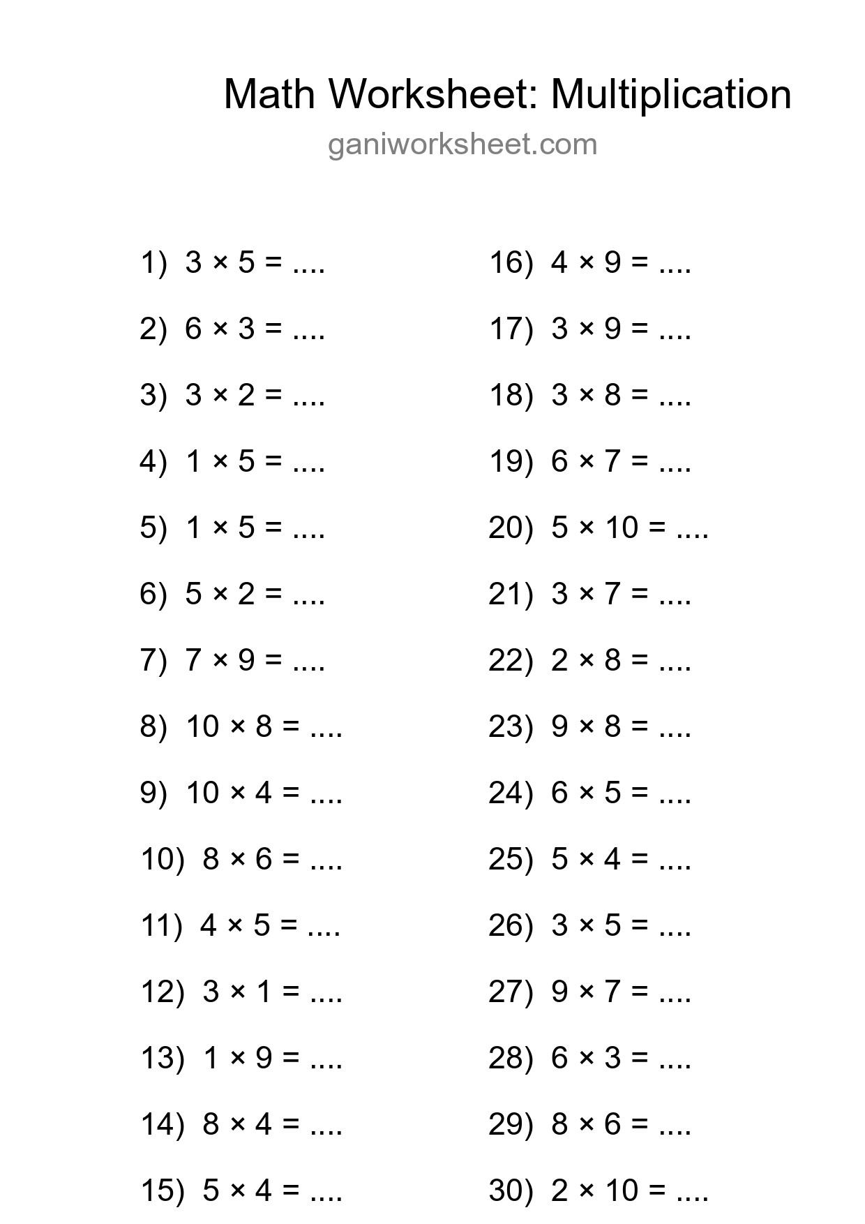 Free 30 Multiplication Math Worksheet For Grade 1 - Part 557