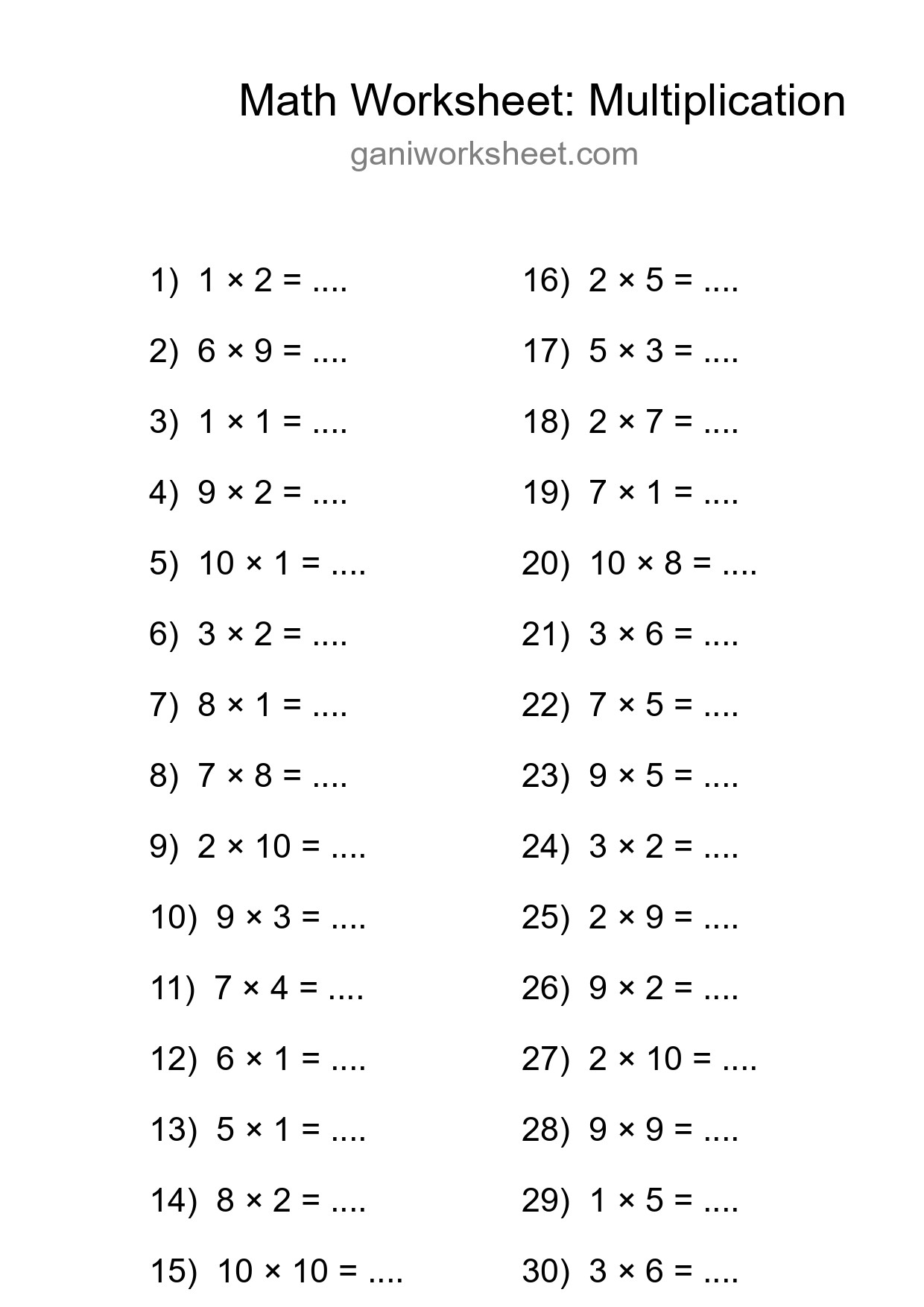 Free 30 Multiplication Math Worksheet For Grade 1 - Part 667