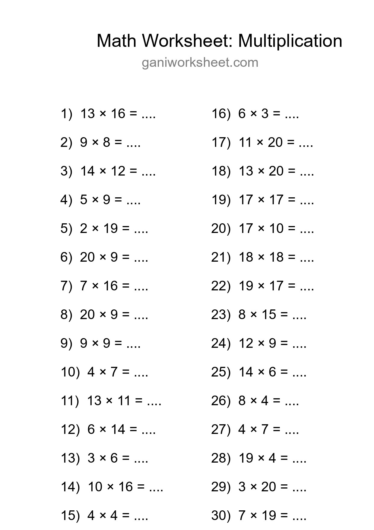 Free 30 Multiplication Math Worksheet For Grade 2 - Part 1867