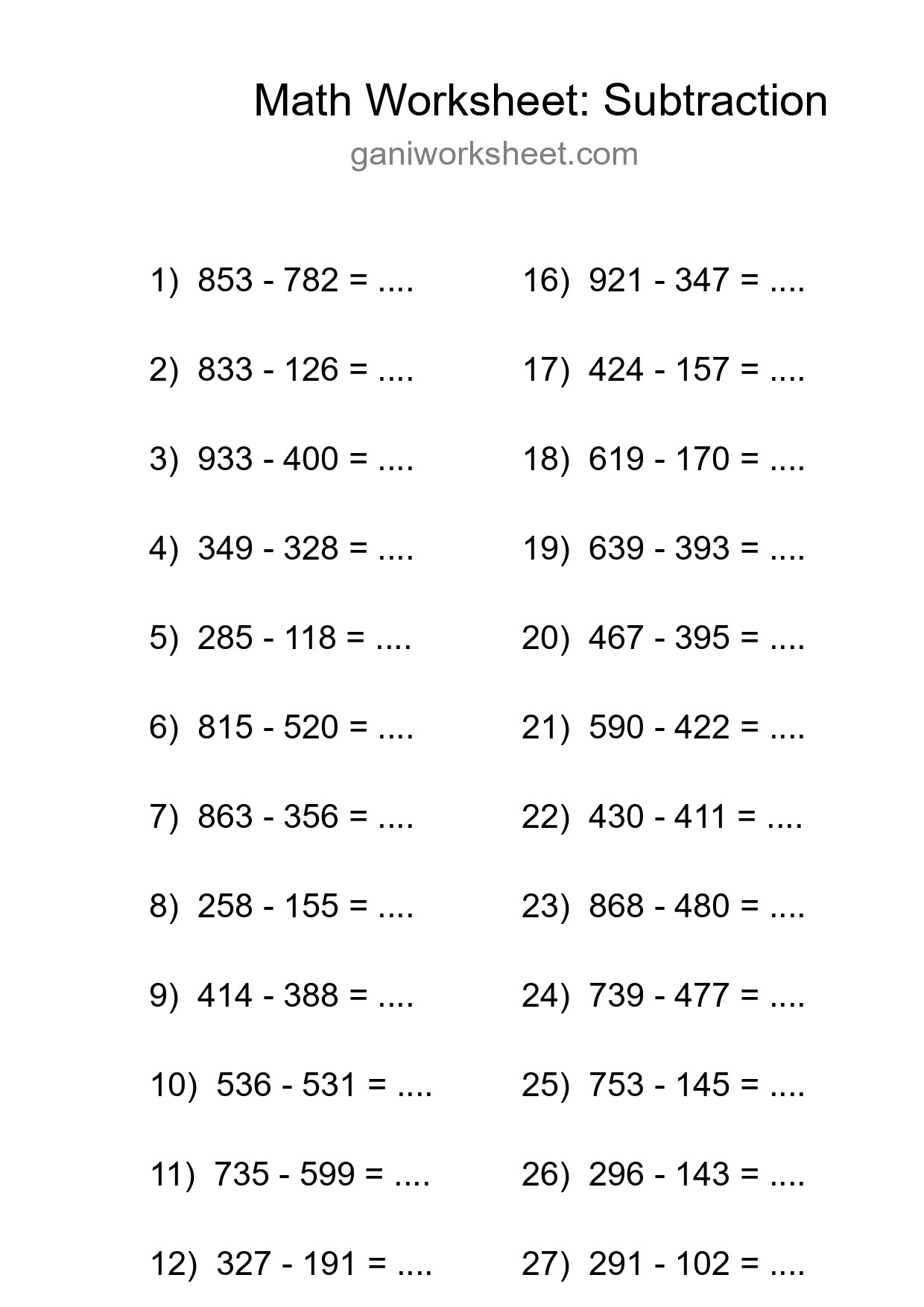 Free 30 Subtraction Math Worksheet For Grade 5 - Part 958
