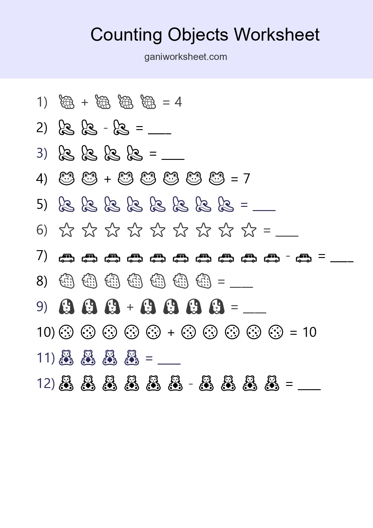 Free Counting Objects Worksheet For Kindergarten - Part 1153