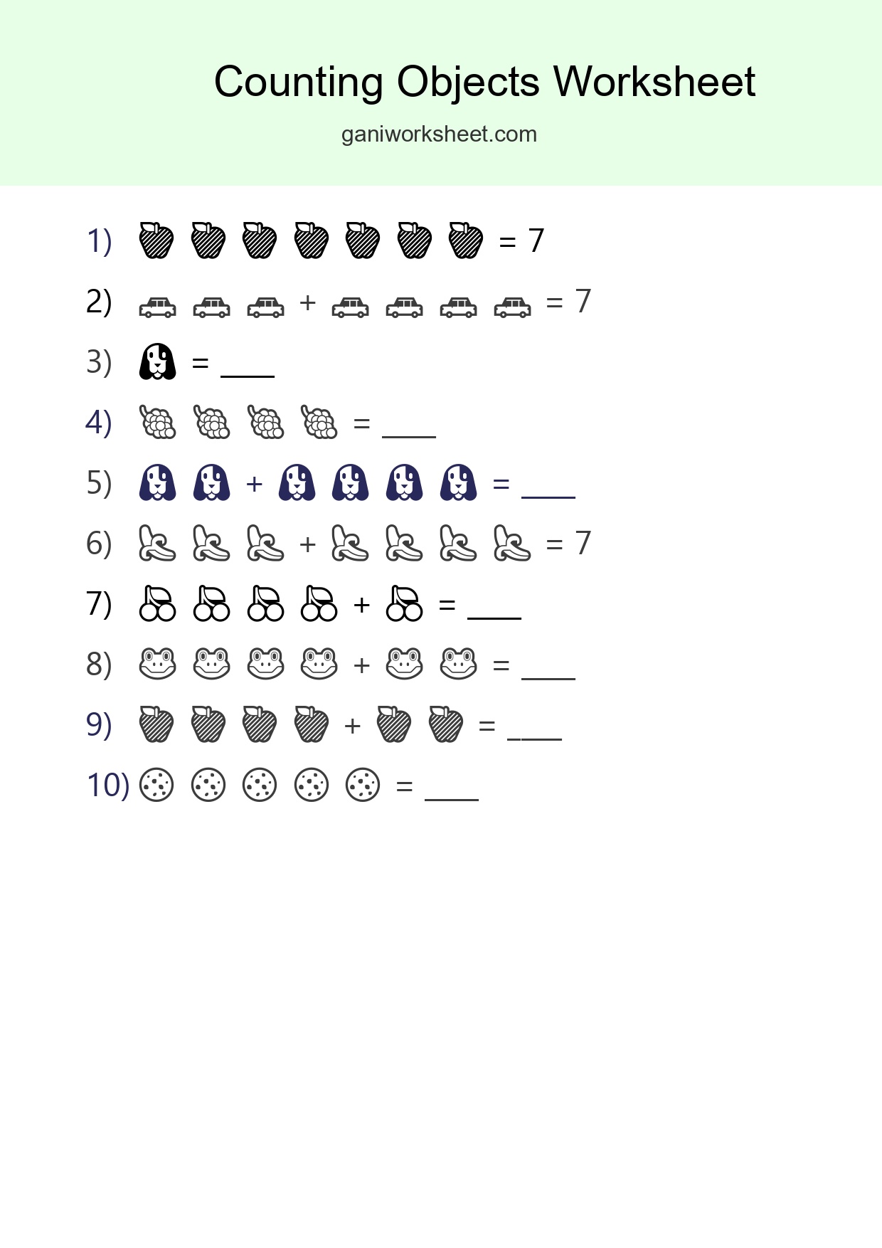 Free Counting Objects Worksheet For Kindergarten - Part 1703