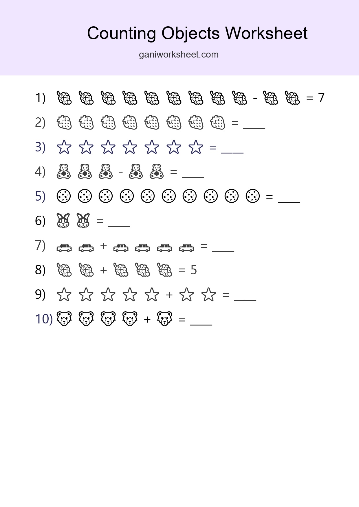 Free Counting Objects Worksheet For Kindergarten - Part 703