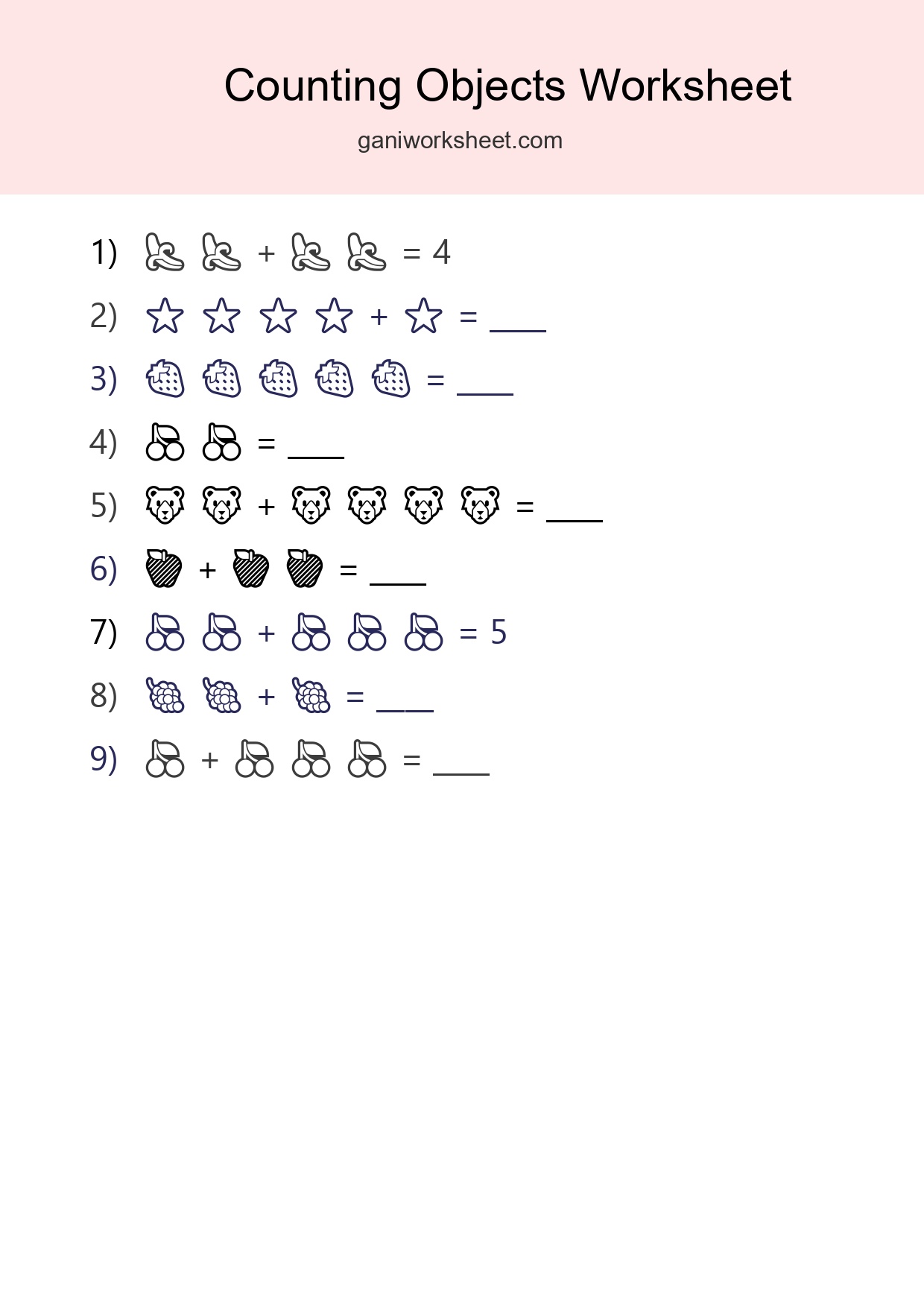 Free Counting Objects Worksheet For Kindergarten Printable - Part 1403