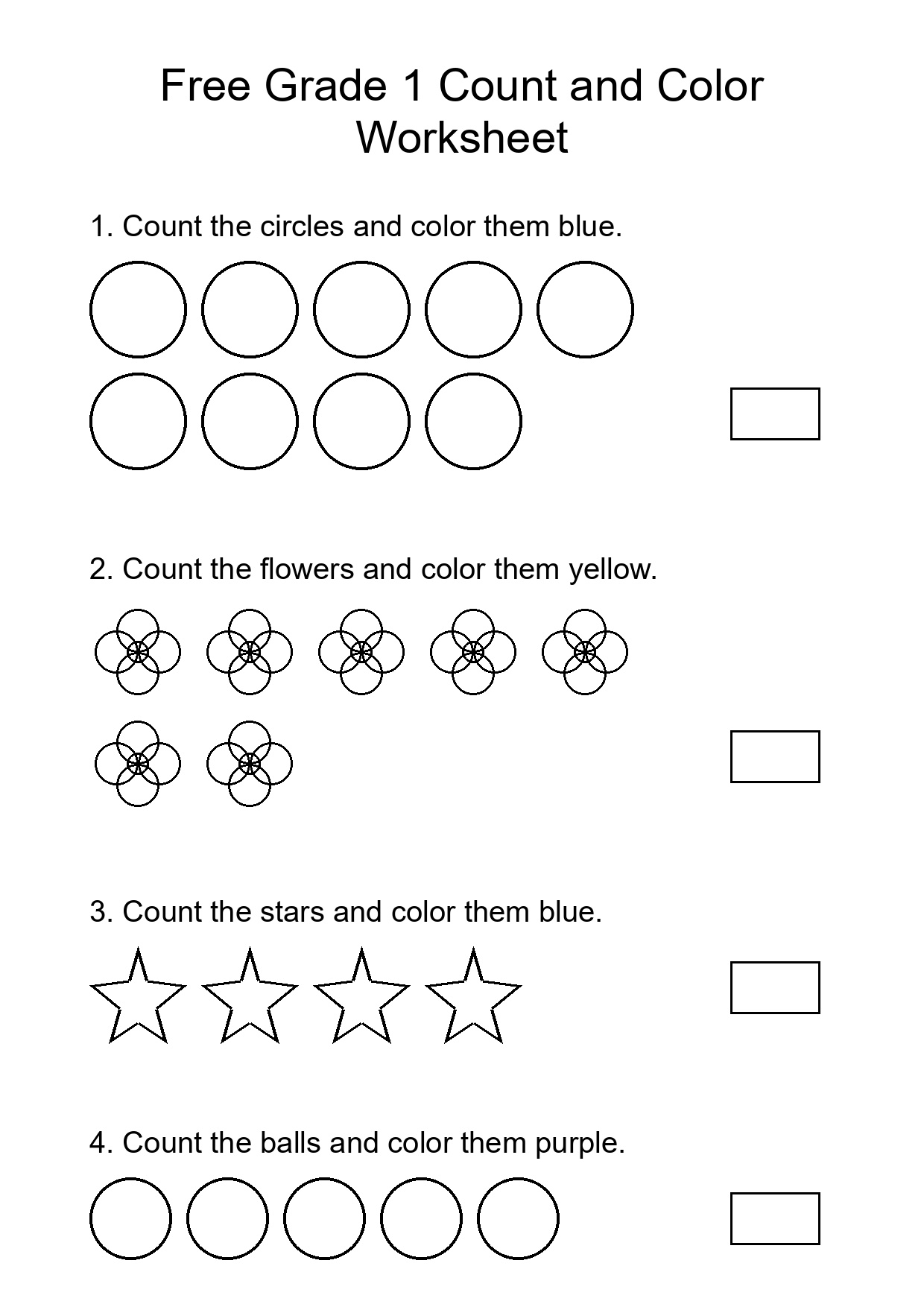 Free Grade 1 Count and Color Worksheet