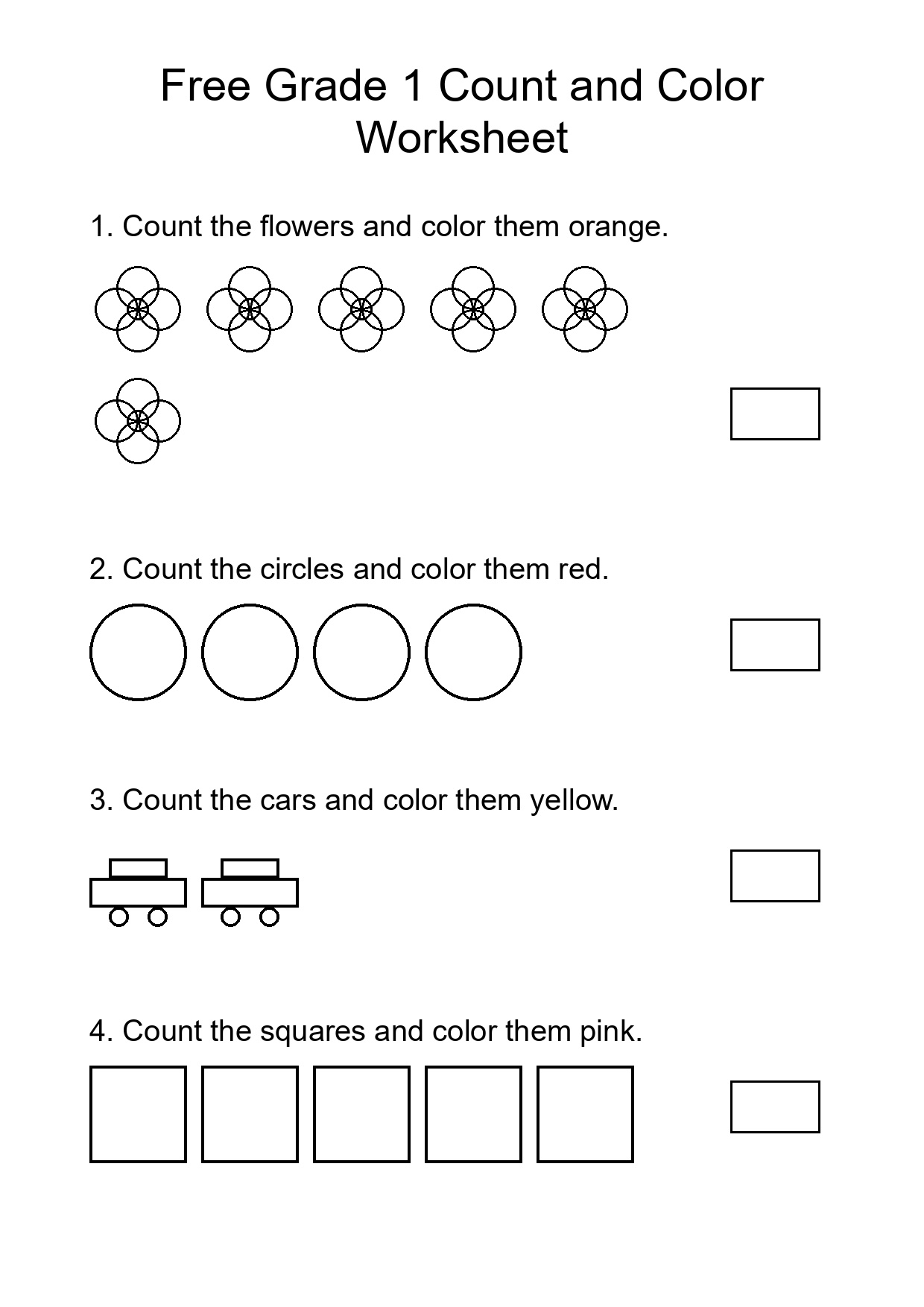 Free Grade 1 Count and Color Worksheet