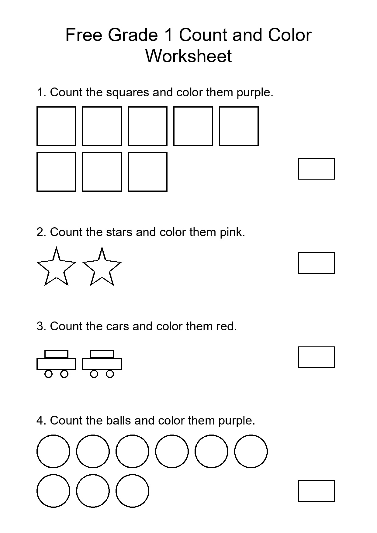 Free Grade 1 Count and Color Worksheet