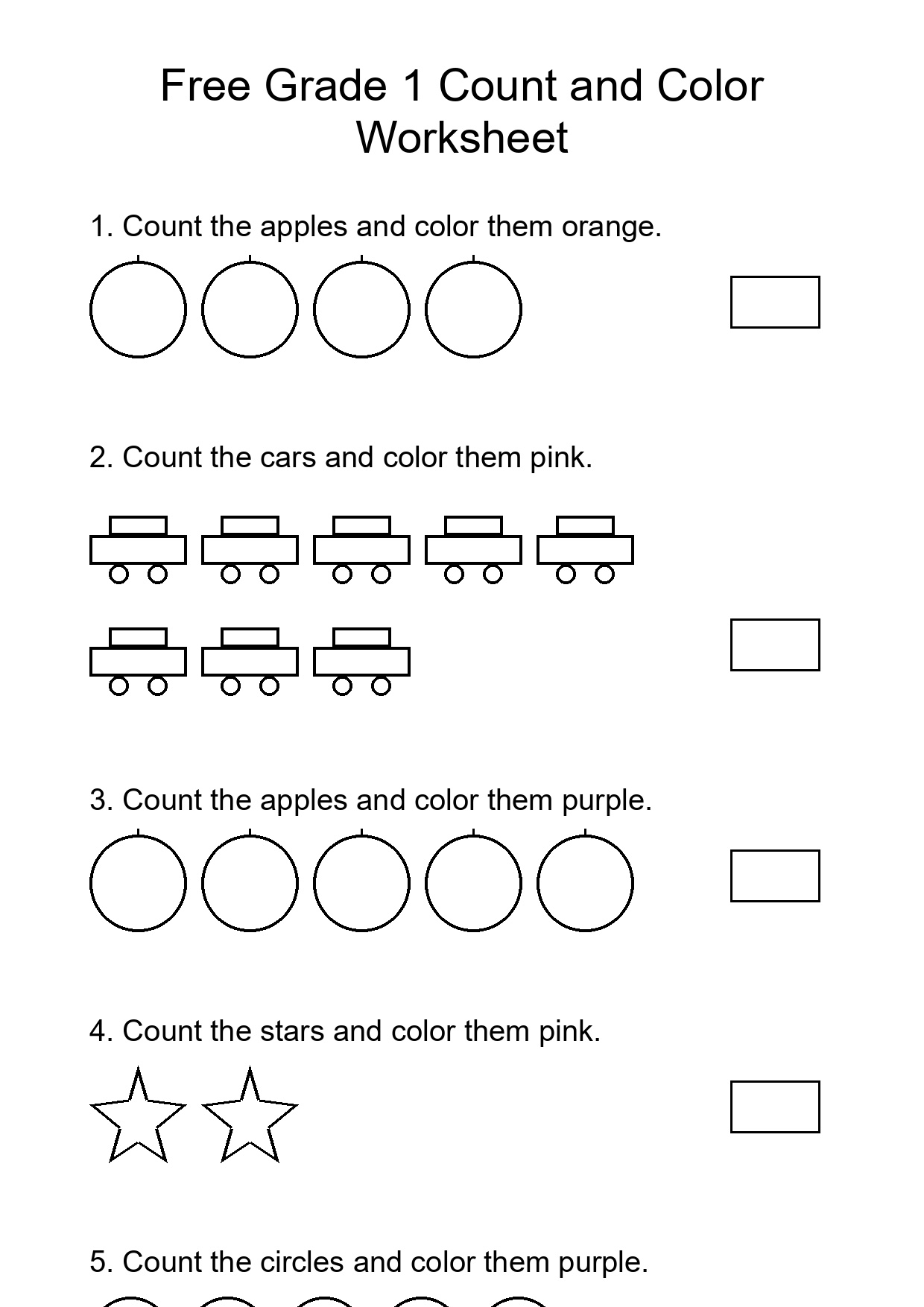 Free Grade 1 Count and Color Worksheet