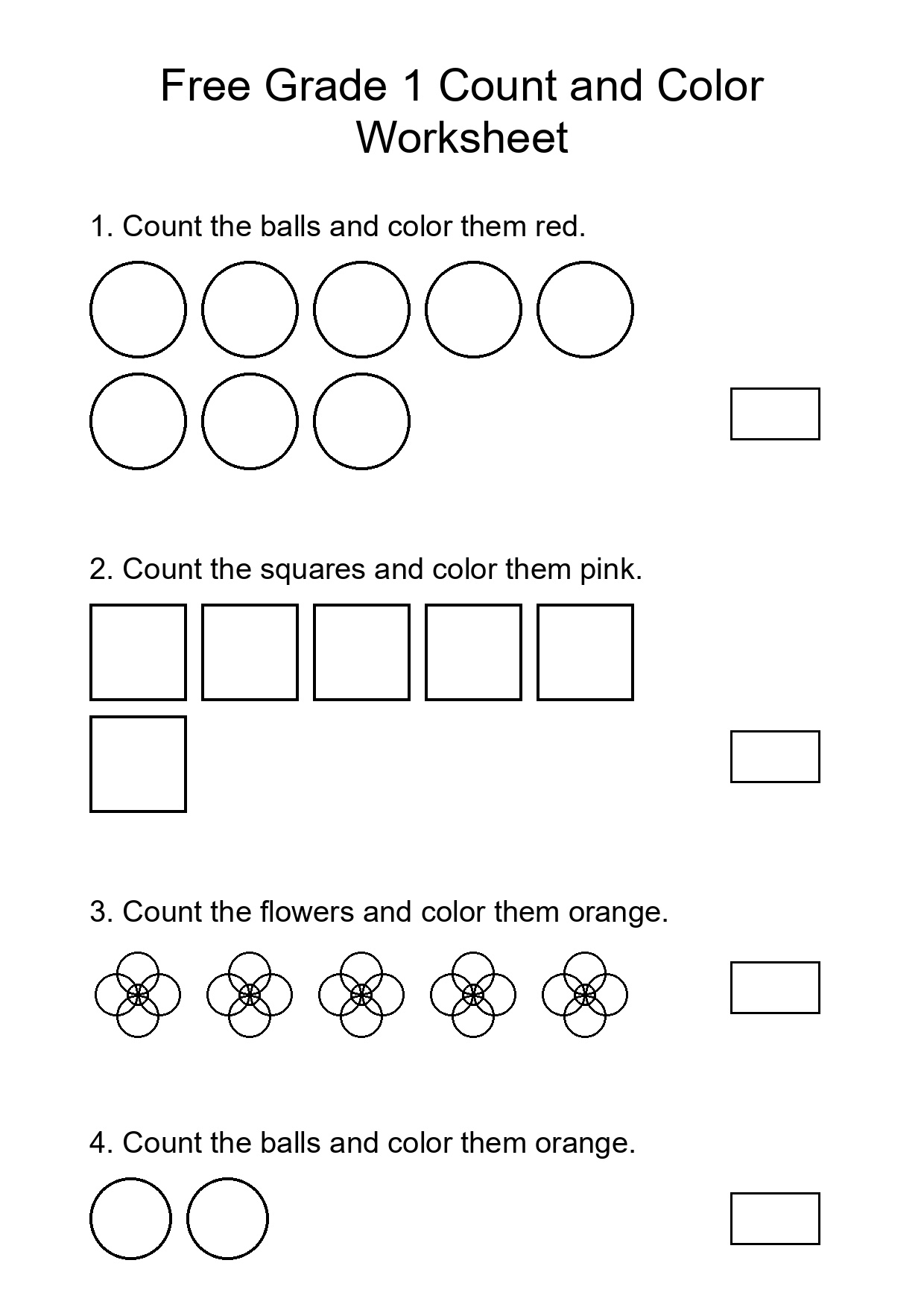 Free Grade 1 Count and Color Worksheet