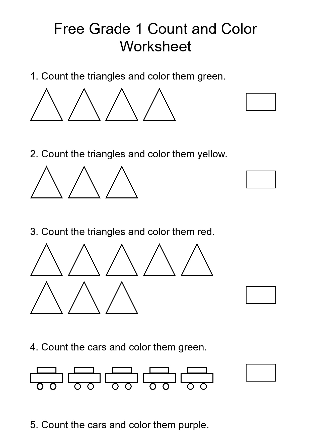 Free Grade 1 Count and Color Worksheet