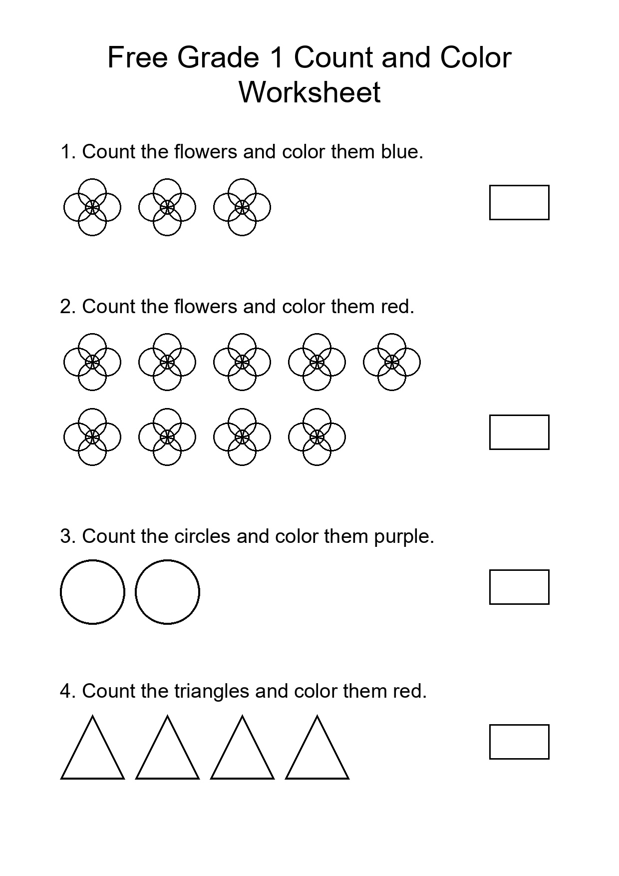 Free Grade 1 Count and Color Worksheet
