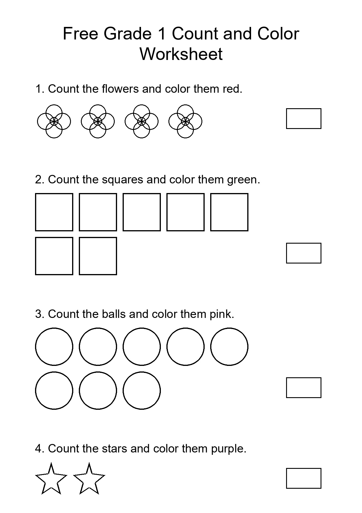 Free Grade 1 Count and Color Worksheet