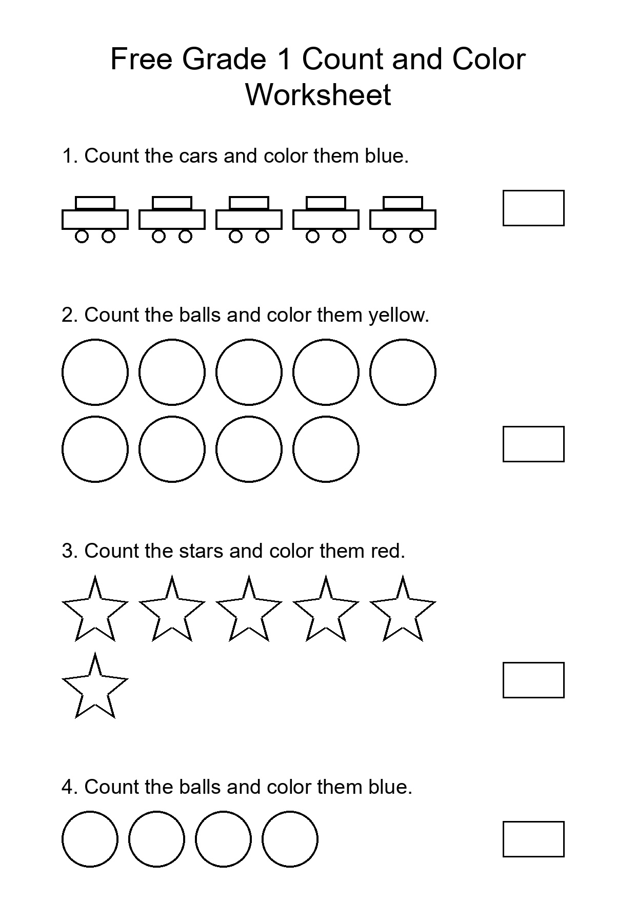 Free Grade 1 Count and Color Worksheet