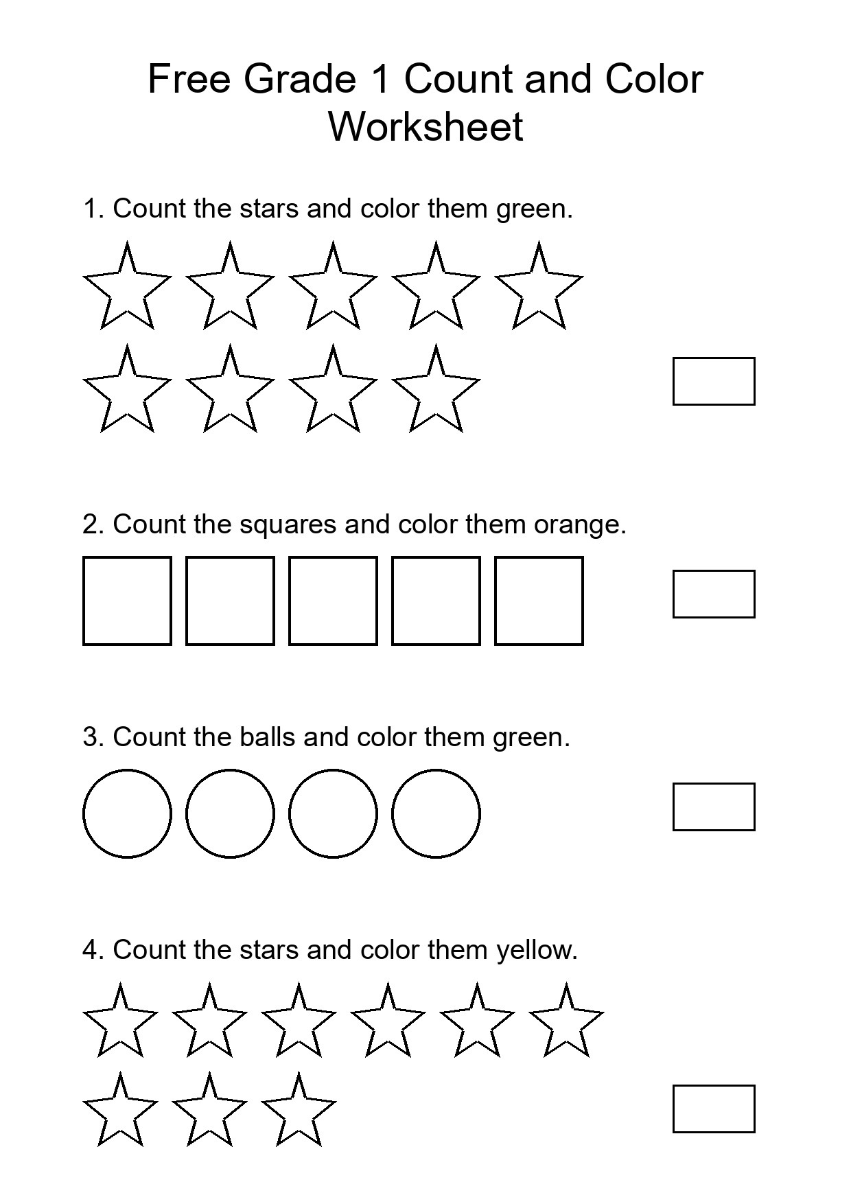 Free Grade 1 Count and Color Worksheet