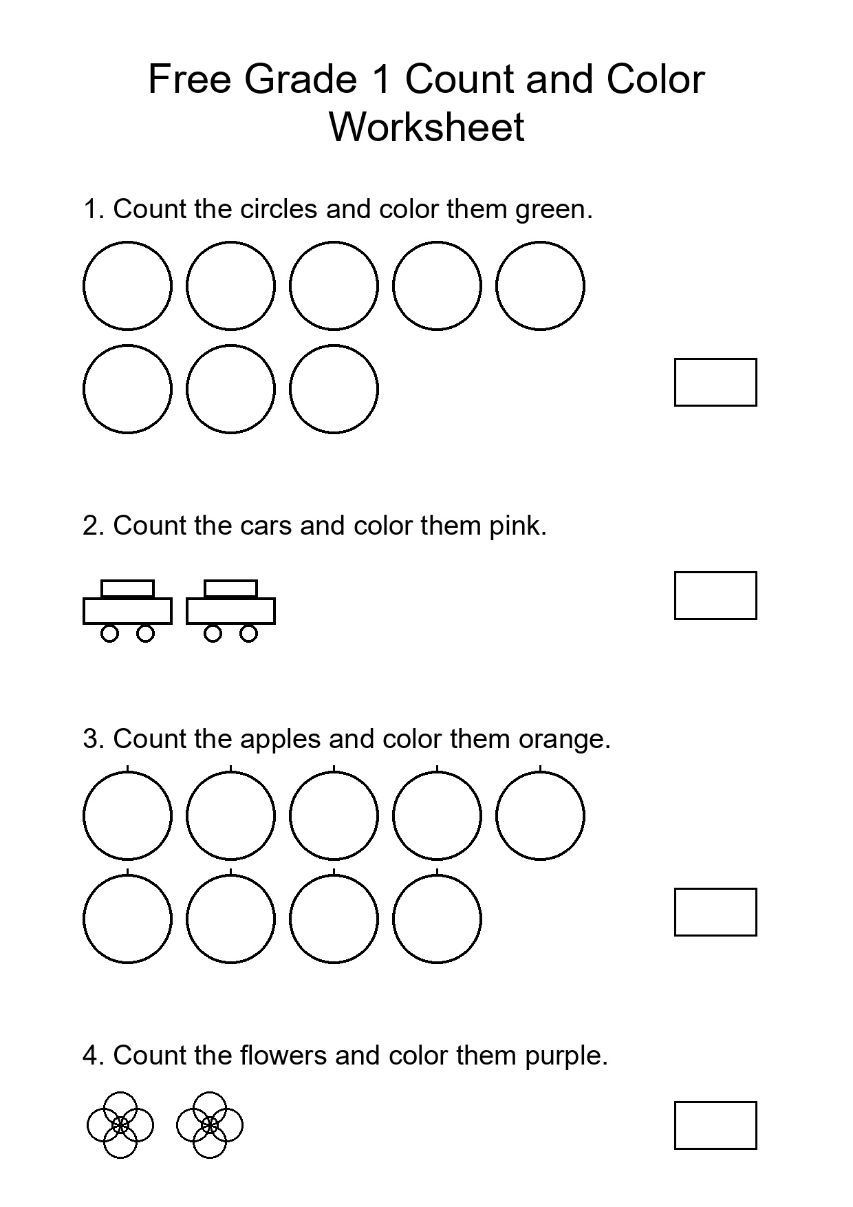 Free Grade 1 Count and Color Worksheet