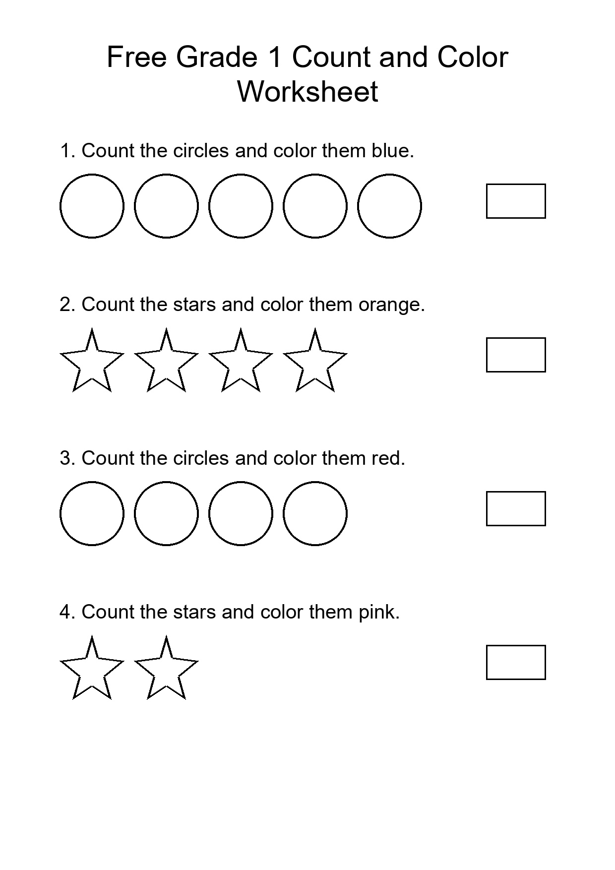 Free Grade 1 Count and Color Worksheet