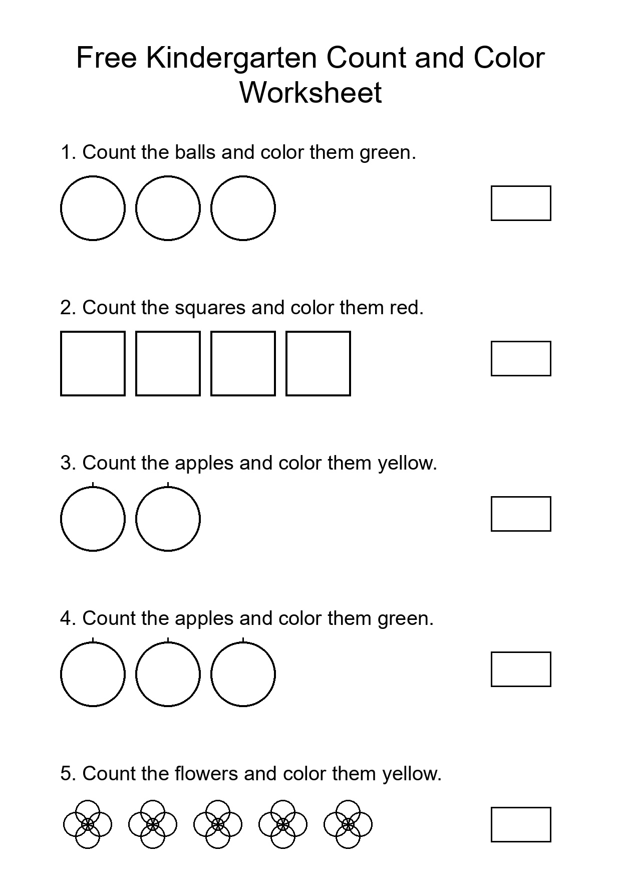 Free Kindergarten Count and Color Worksheet