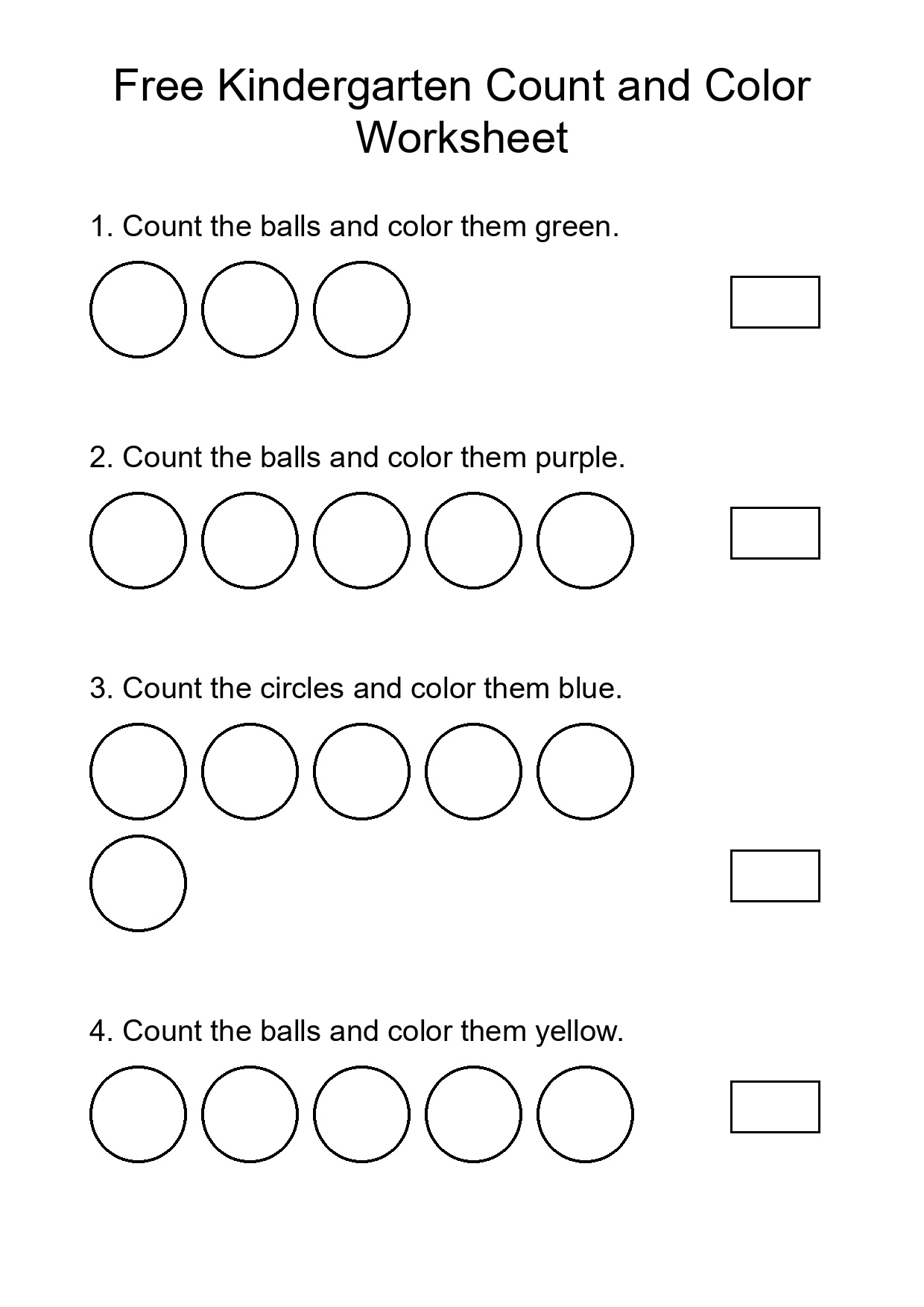 Free Kindergarten Count and Color Worksheet
