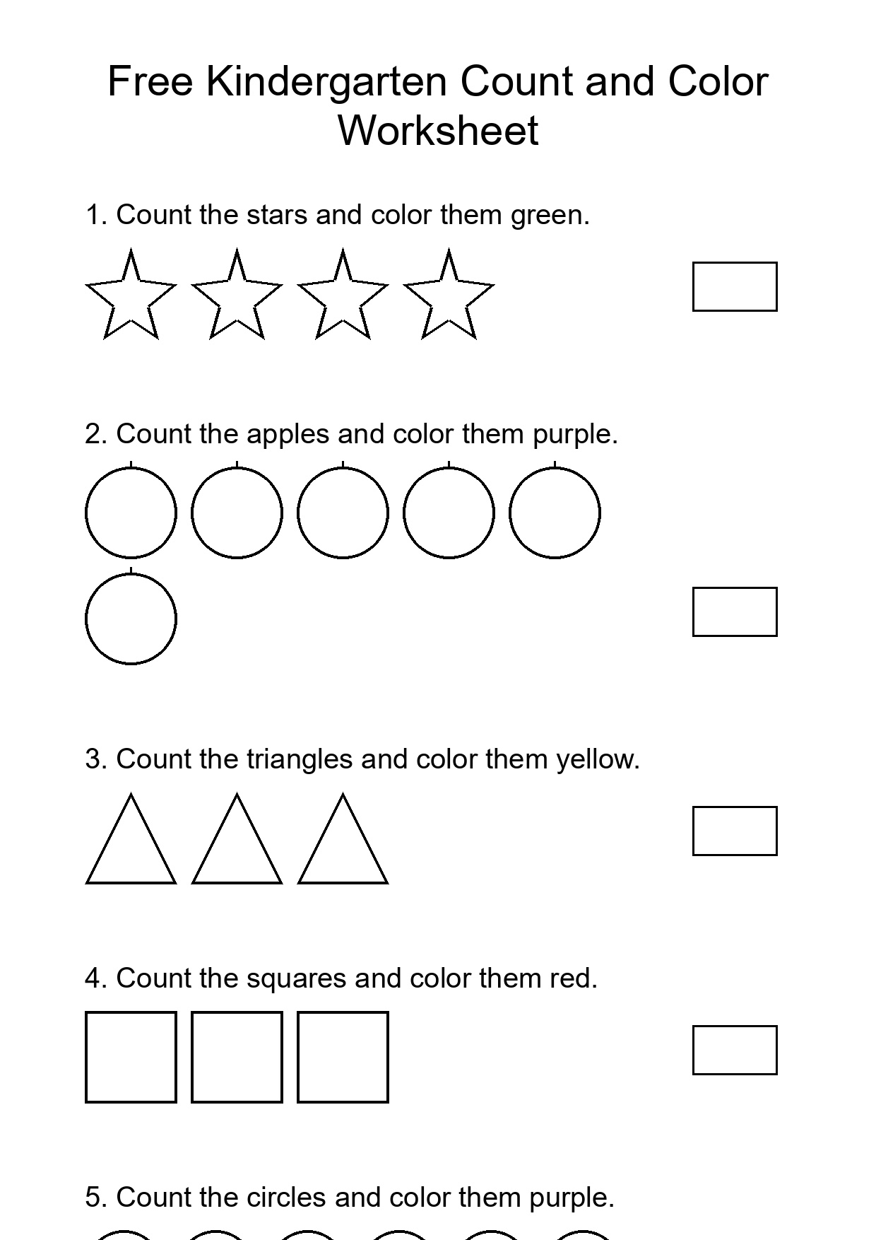 Free Kindergarten Count and Color Worksheet