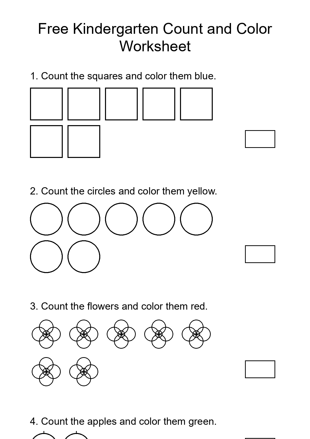 Free Kindergarten Count and Color Worksheet