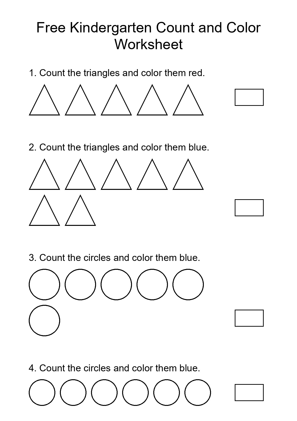 Free Kindergarten Count and Color Worksheet