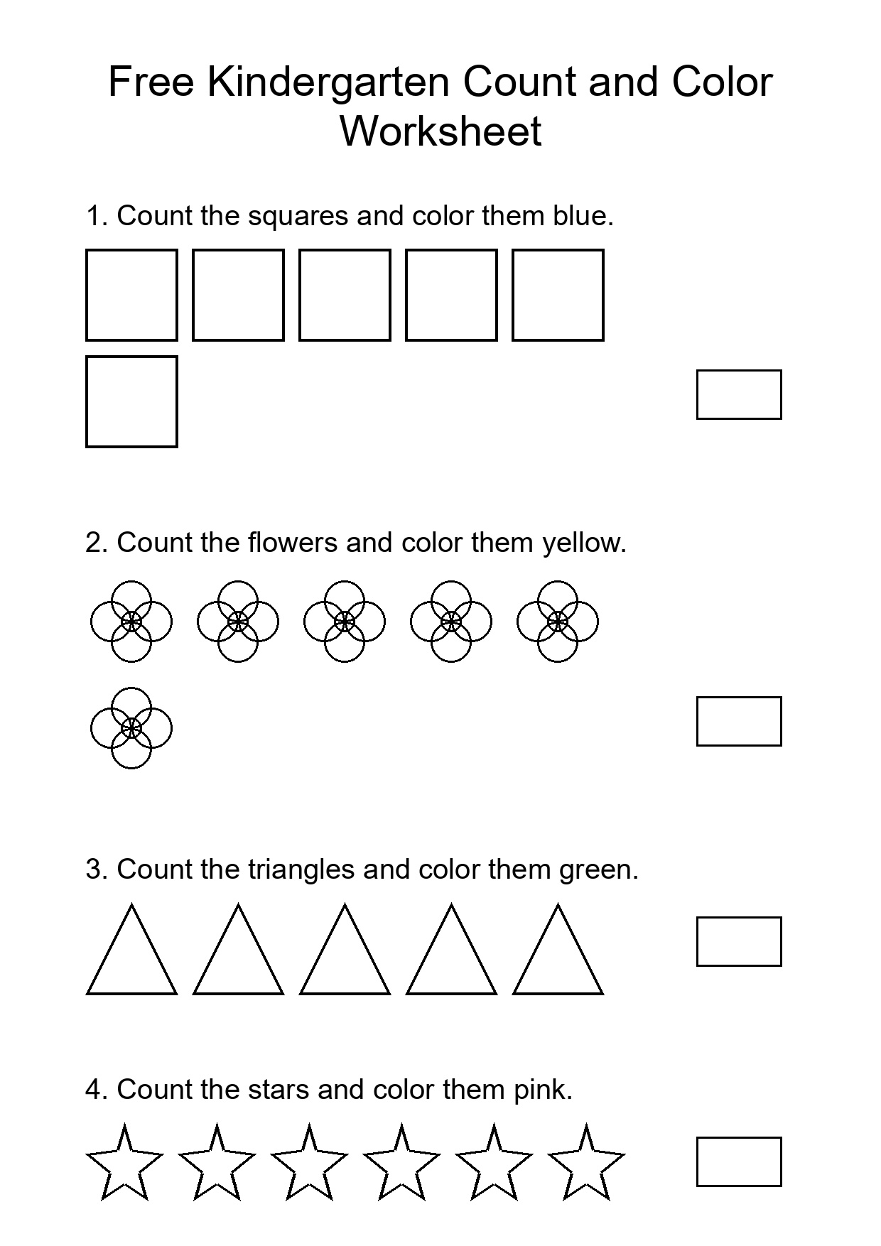 Free Kindergarten Count and Color Worksheet