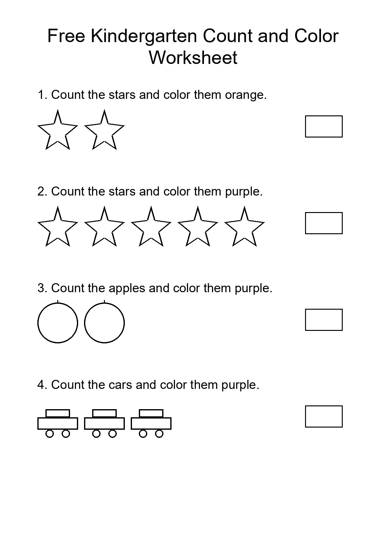 Free Kindergarten Count and Color Worksheet
