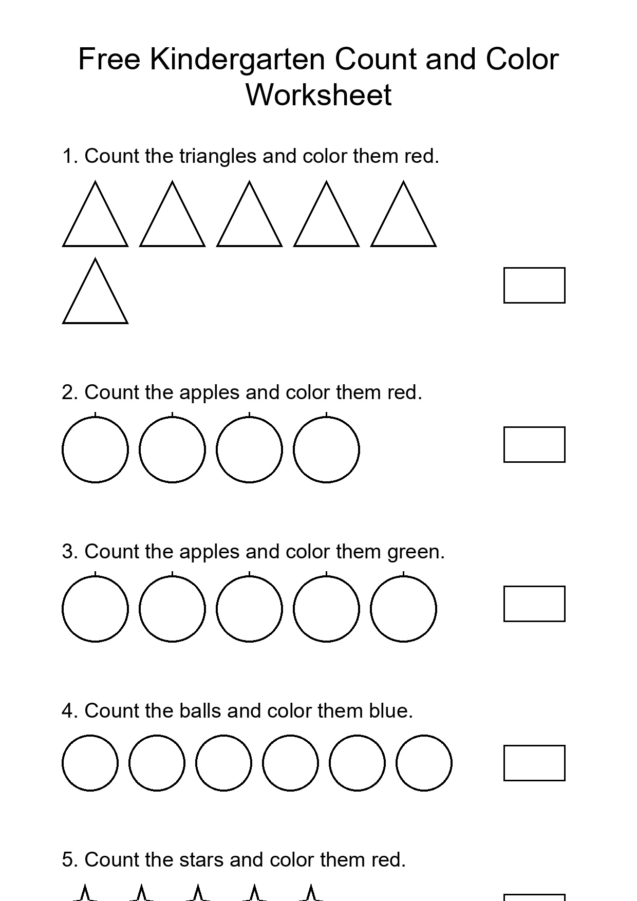 Free Kindergarten Count and Color Worksheet