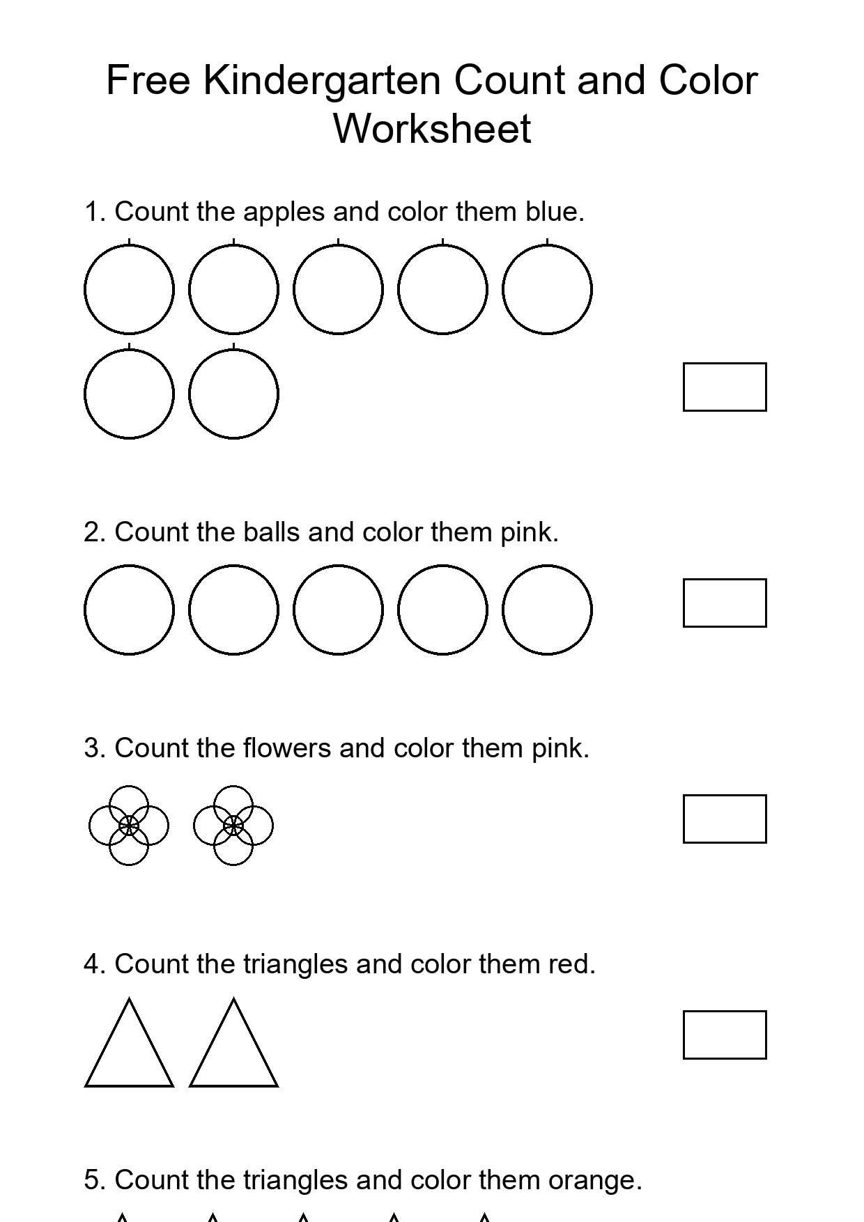 Free Kindergarten Count and Color Worksheet